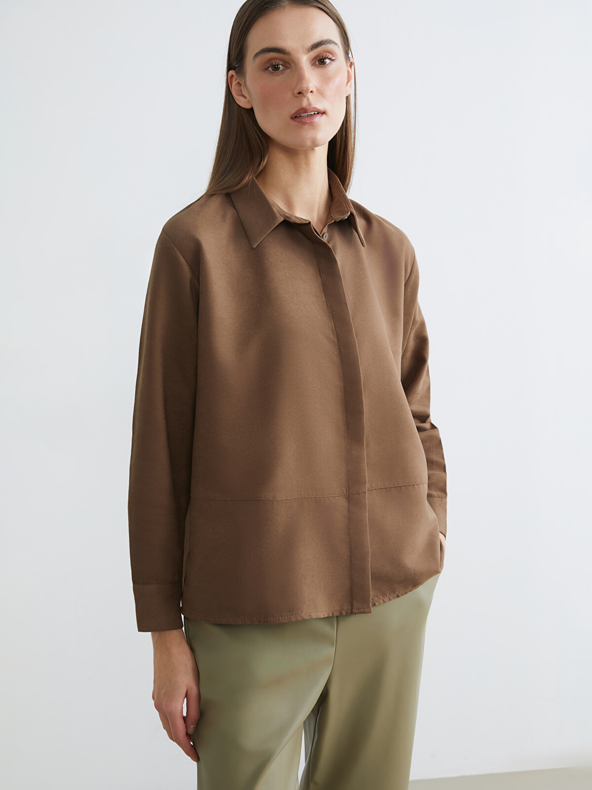 LCW STUDIO Women's Faux Suede Shirt - S6JR62Z8-1SN | LC Waikiki