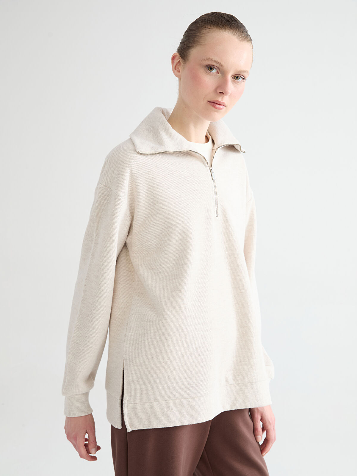 LCW Comfort Polo Yaka Kadın Sweatshirt - S6JS96Z8-YMJ | LCW