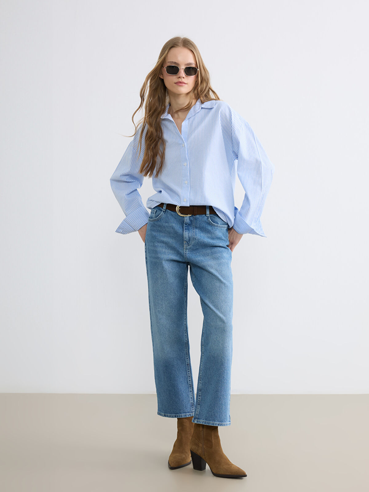 XSIDE Beli Kemerli Wideleg Kadın Jean Pantolon