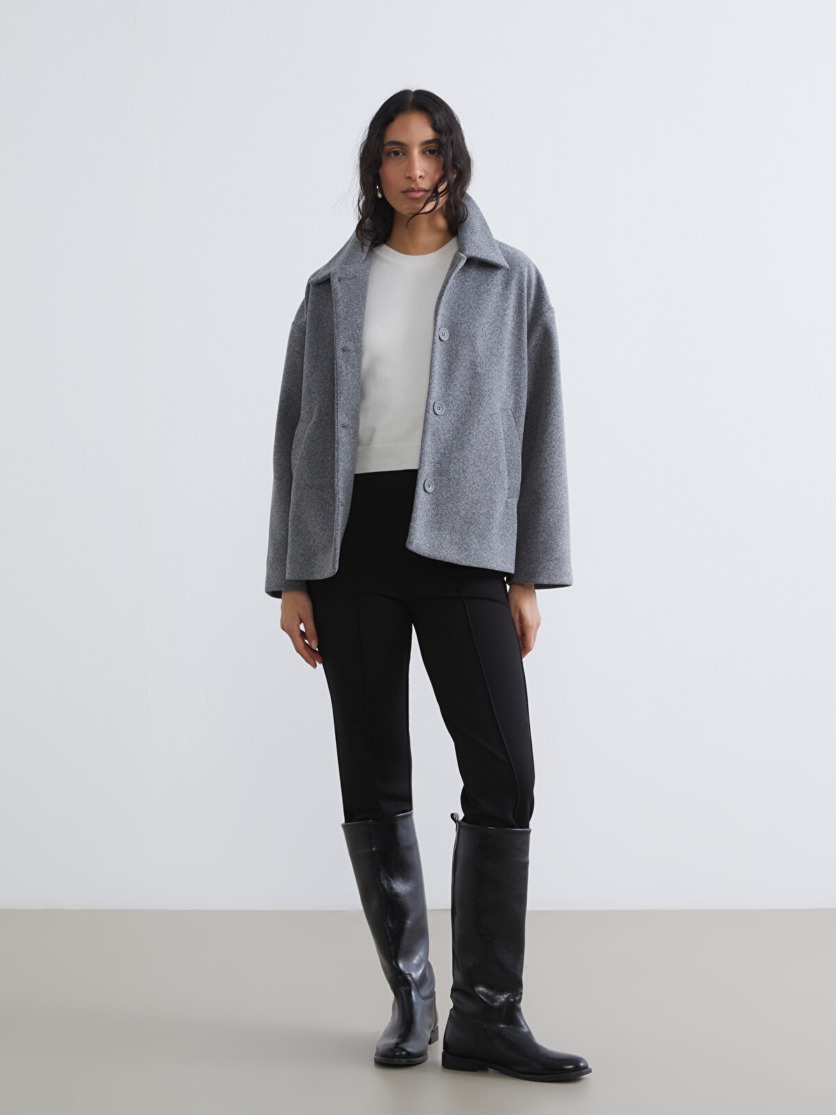 k_k様 ブルゾン Lグレージュ LCW Modest Antrasit Gömlek Yaka Oversize Kadın Kaşe Kaban
