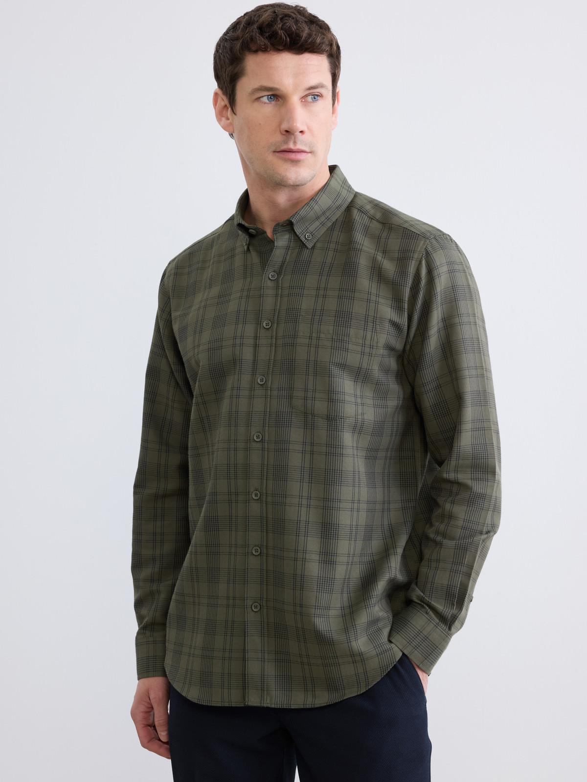 ΠΚΑ マルーン XL シャツ LCWAIKIKI Classic Men's Regular Fit Plaid Gabardine Shirt