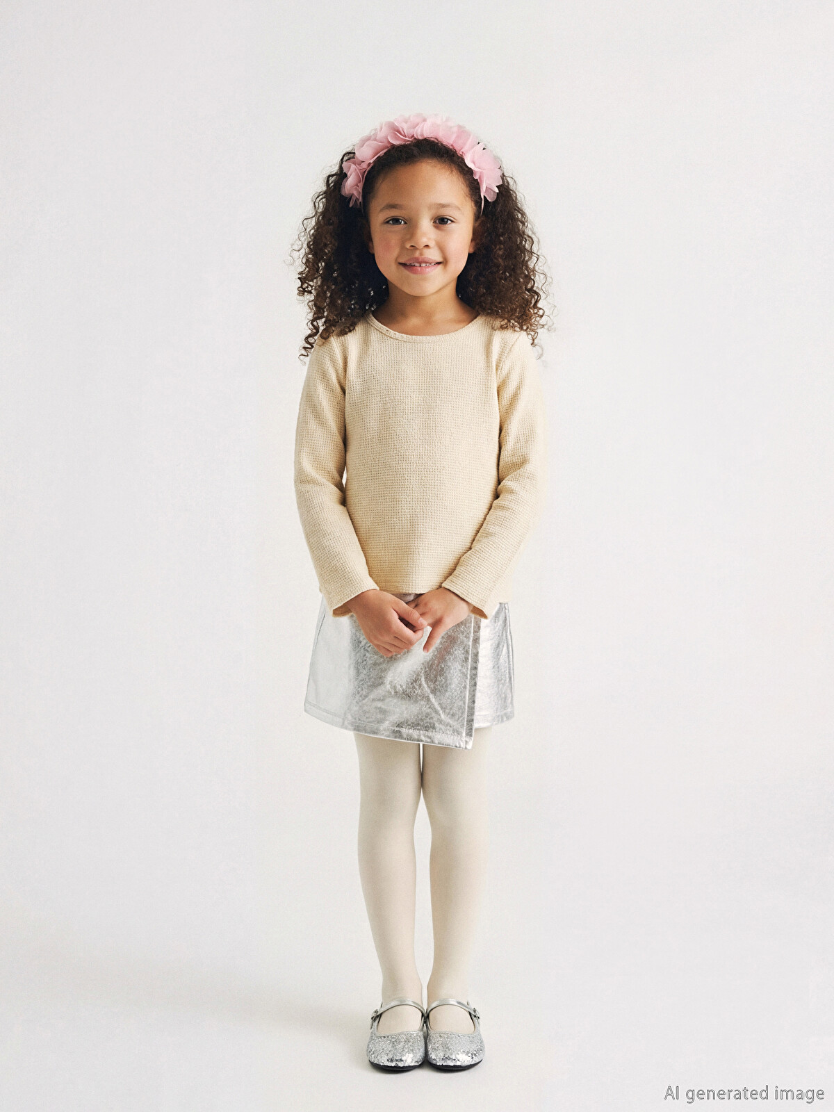 LCW Kids Girls' T-shirt with Glitter Bow Detail - S6K722Z1-GHW