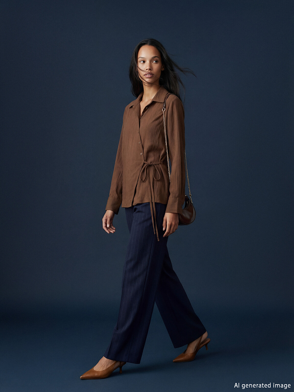 LCW STUDIO Women's Striped Pleated Trousers with an Elastic Waist