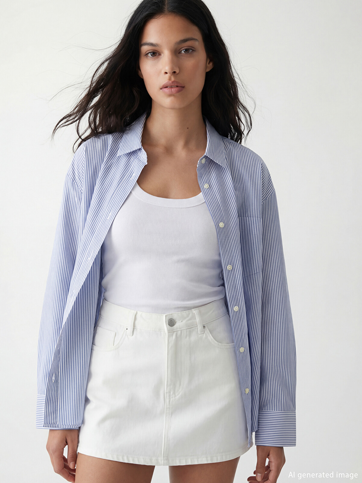 XSIDE Mavi Çizgili Oversize Oxford Kadın Gömlek - S6K937Z8-LEN | LCW