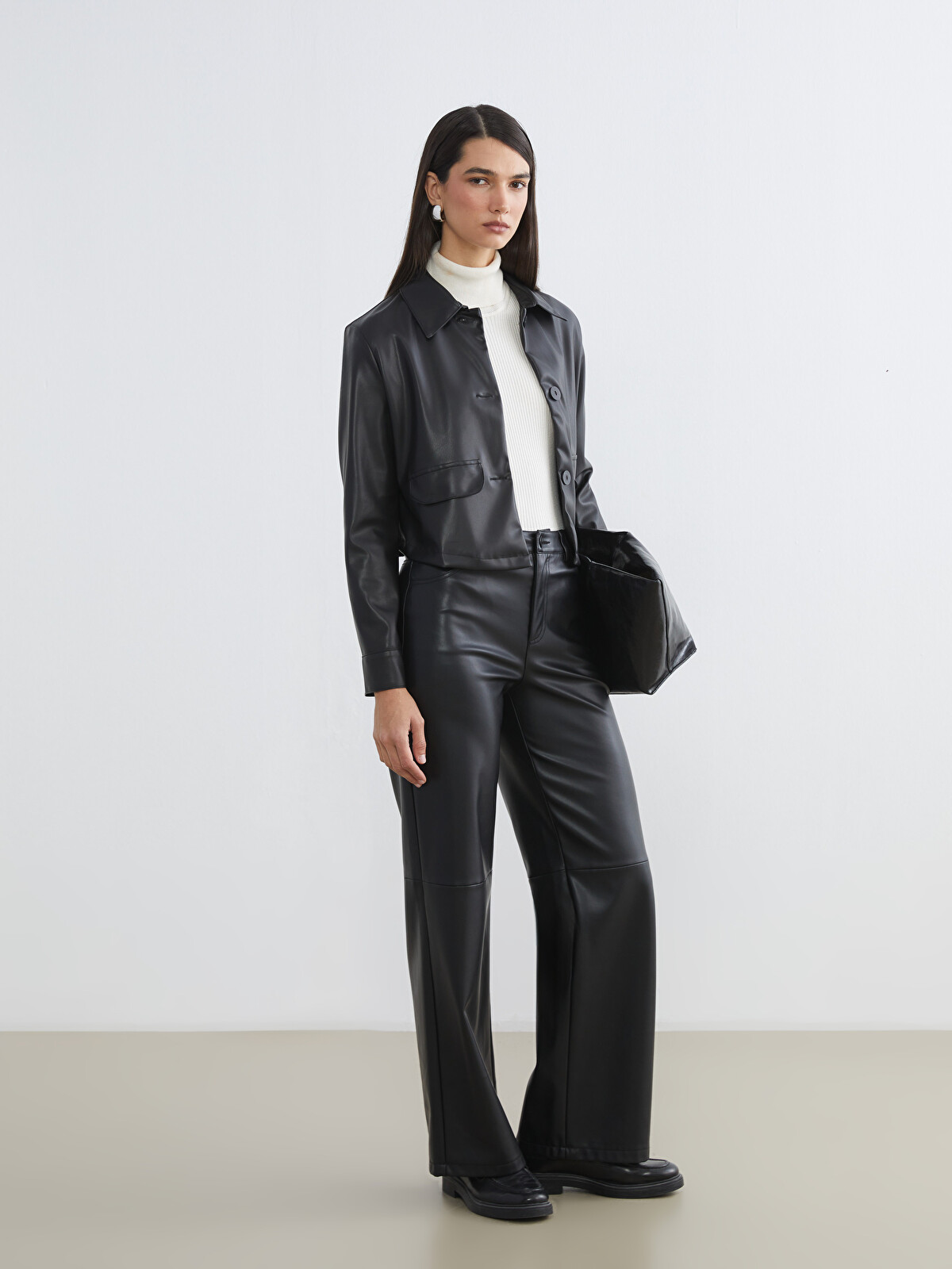 LCW STUDIO Collared Neck Women's Faux Leather Jacket - S6KA96Z8