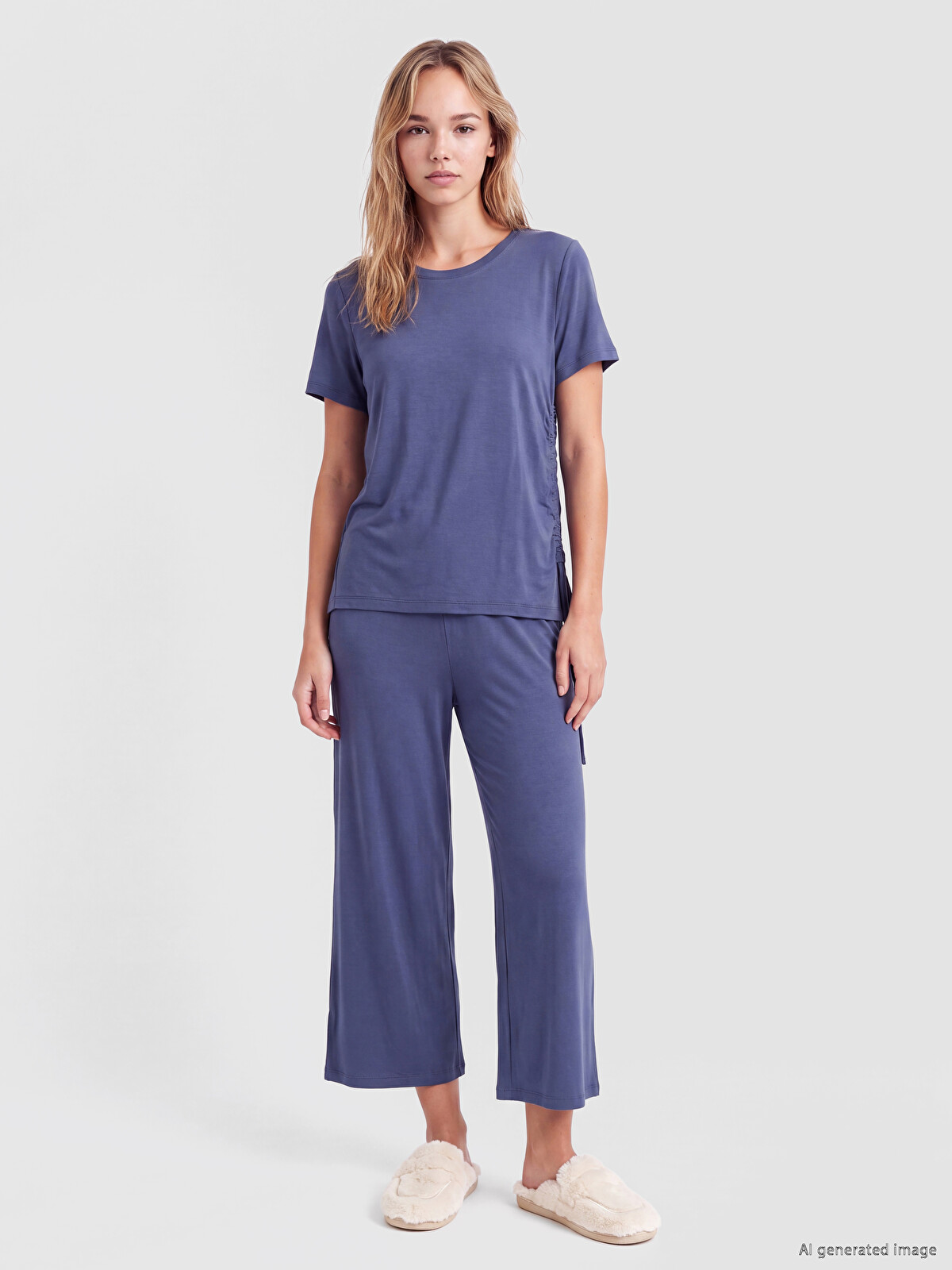 LCW DREAM Mor Bisiklet Yaka Kadın Kaprili Pijama Takımı - S6KC13Z8