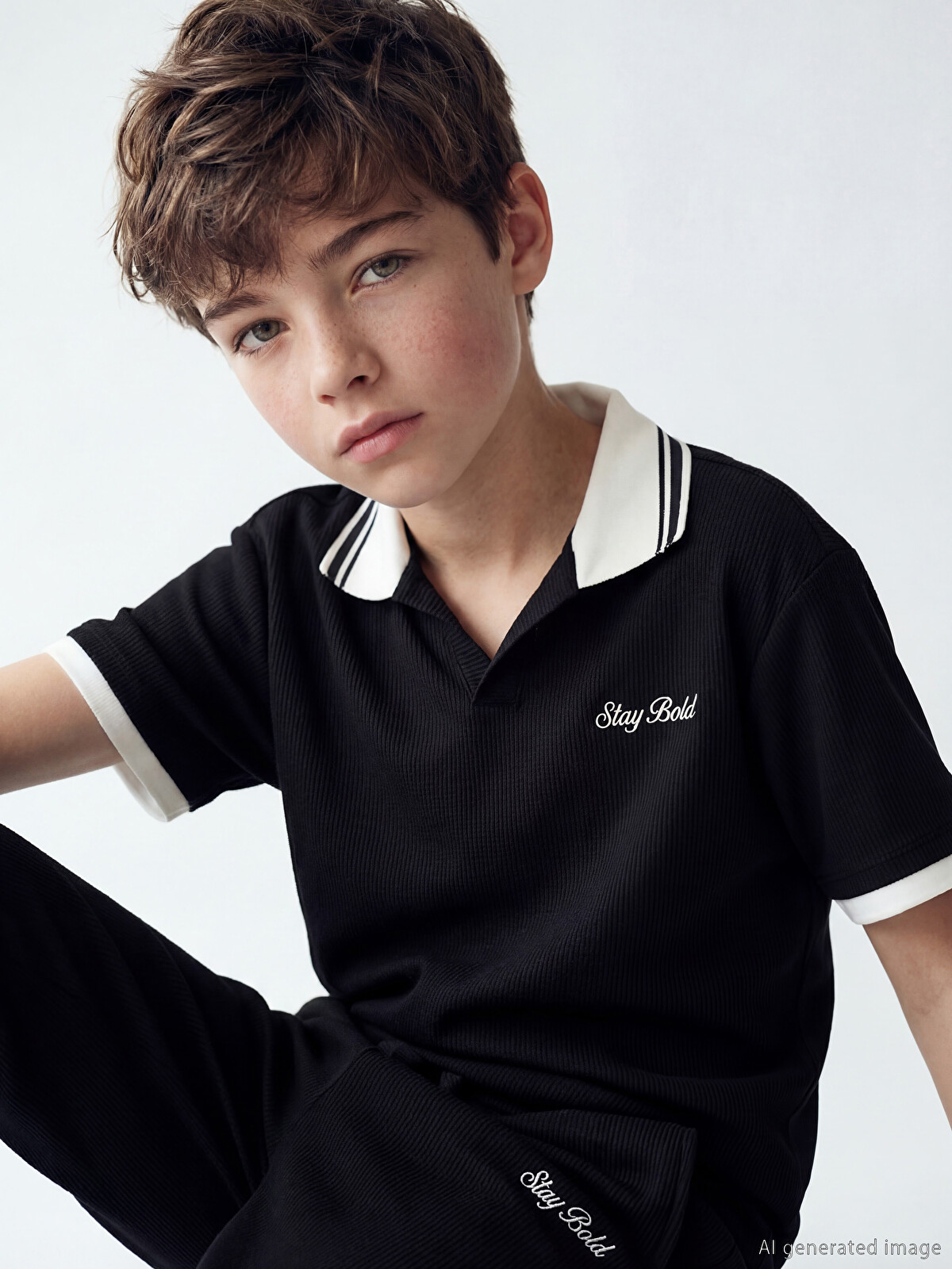 LCW Kids Polo Collar Embroidered Boy's T-Shirt