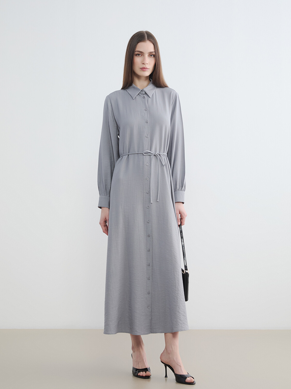 LCW Modest Textured Sash Shirt Dress - S6KG31Z8-ZY1 | LC Waikiki