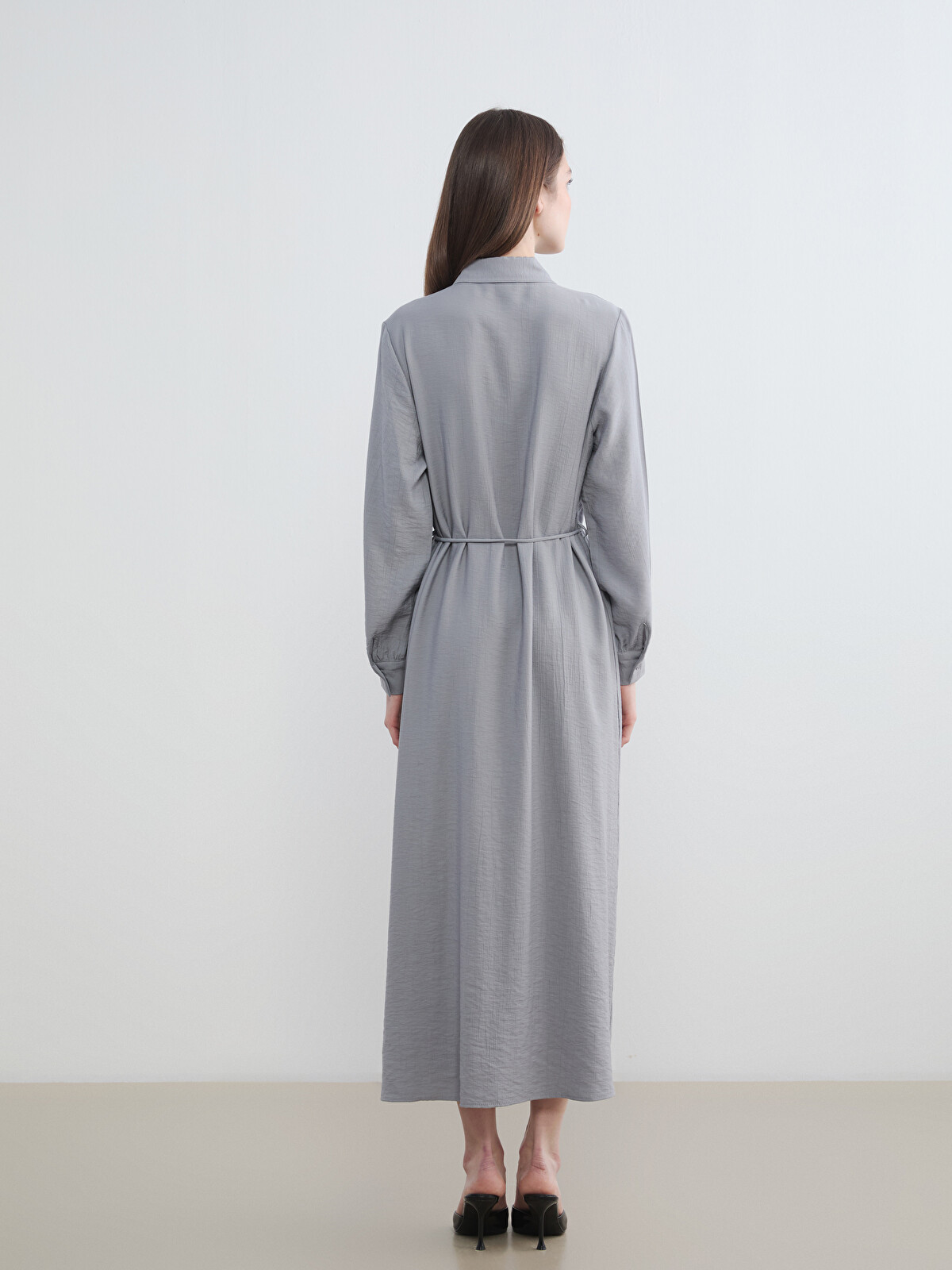 LCW Modest Textured Sash Shirt Dress - S6KG31Z8-ZY1 | LC Waikiki