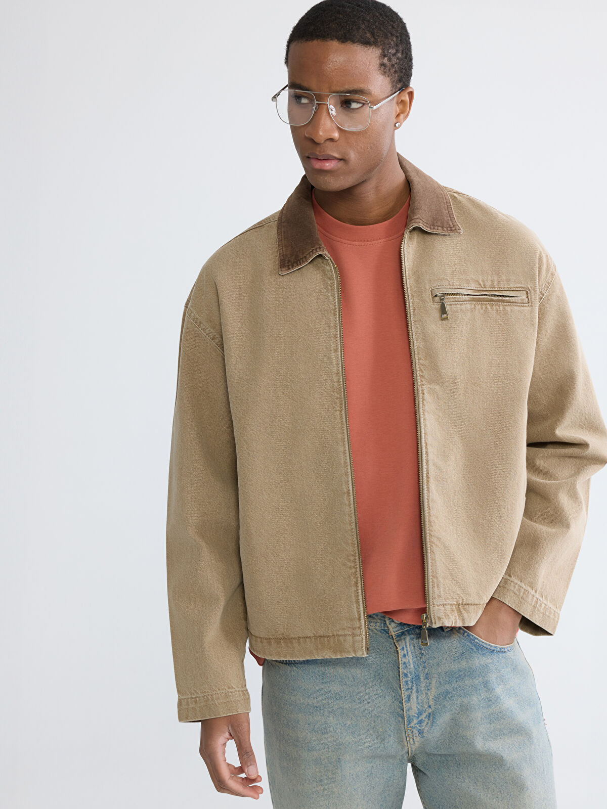 LCW Jeans Bej Rahat Kalıp Kadife Yaka Erkek Jean Ceket - S6KL12Z8
