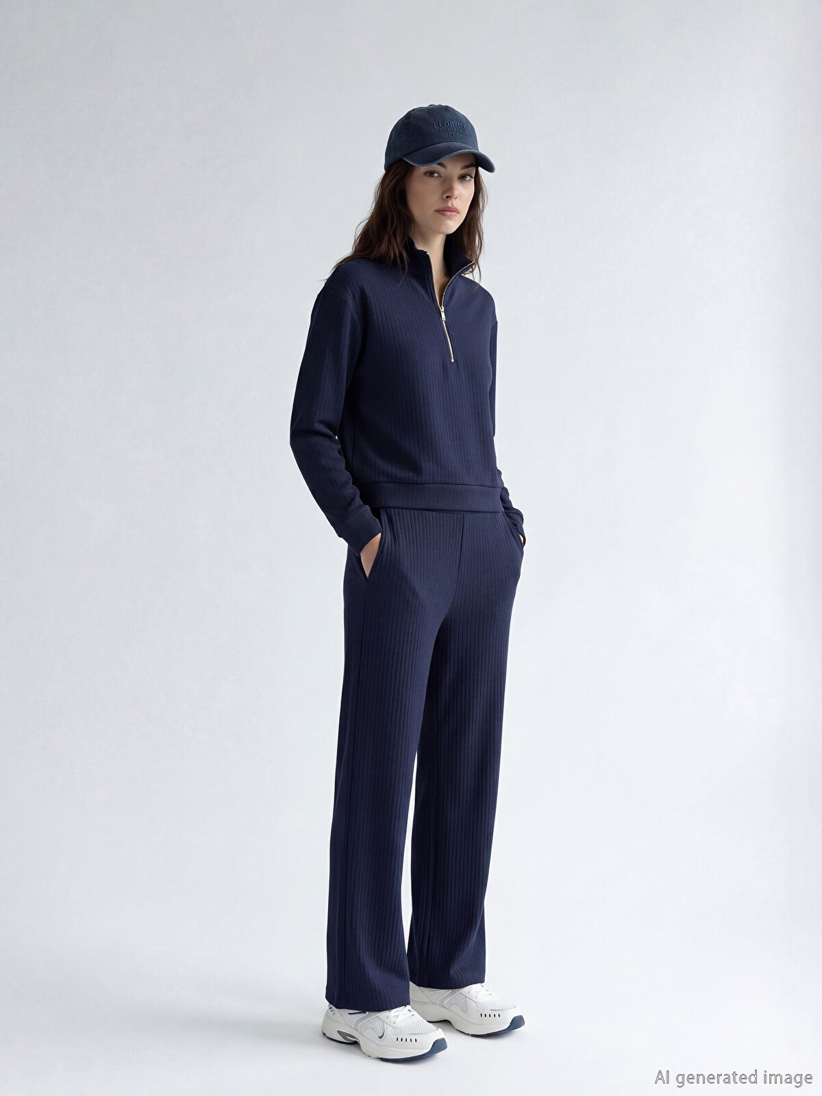 XSIDE Lacivert Çizgili Soft Touch Kadın Eşofman Altı - S6KM71Z8