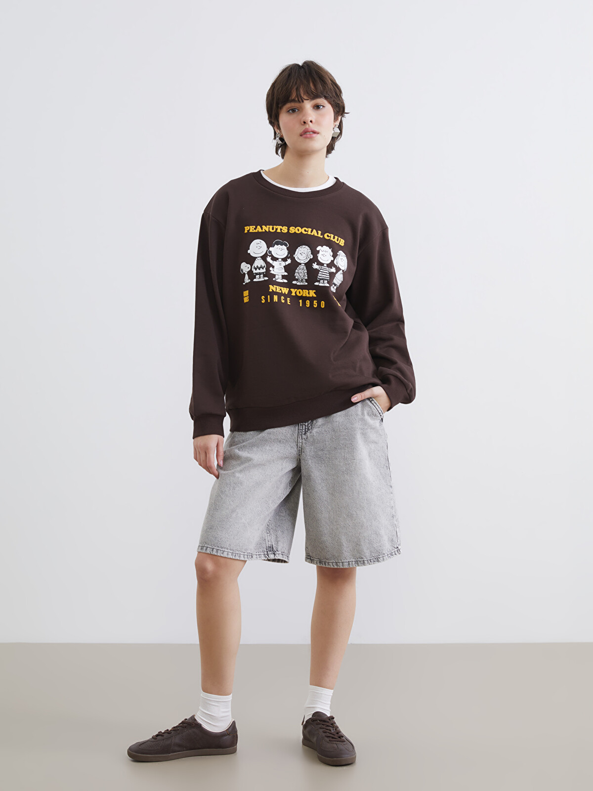 XSIDE Snoopy Baskılı Oversize Kadın Kalın Sweatshirt - S6KN11Z8