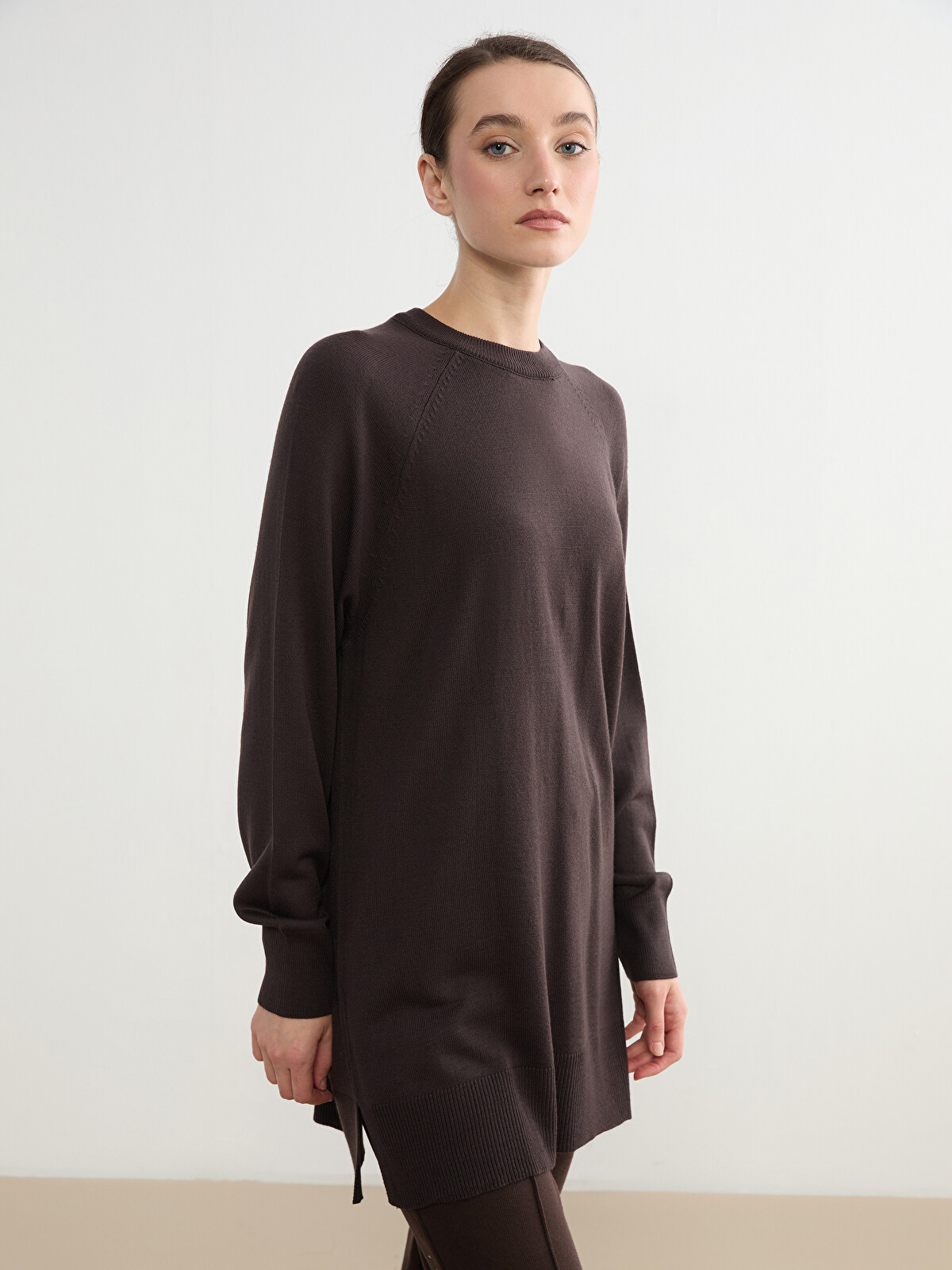 LCW Modest Women's Crew Neck Knit Tunic - S6KQ20Z8-HDB | LC Waikiki