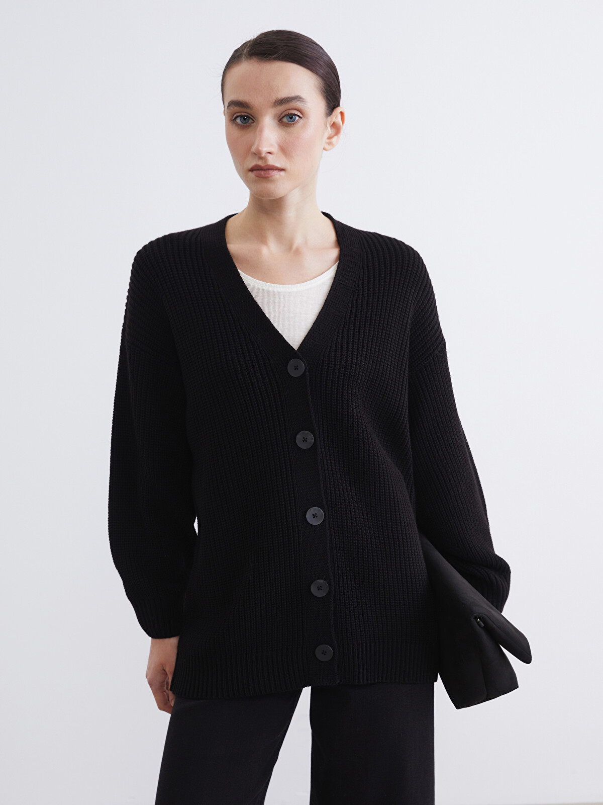 LCW Modest V-neck Women's Knitted Cardigan - S6KQ38Z8-CVL | LC Waikiki