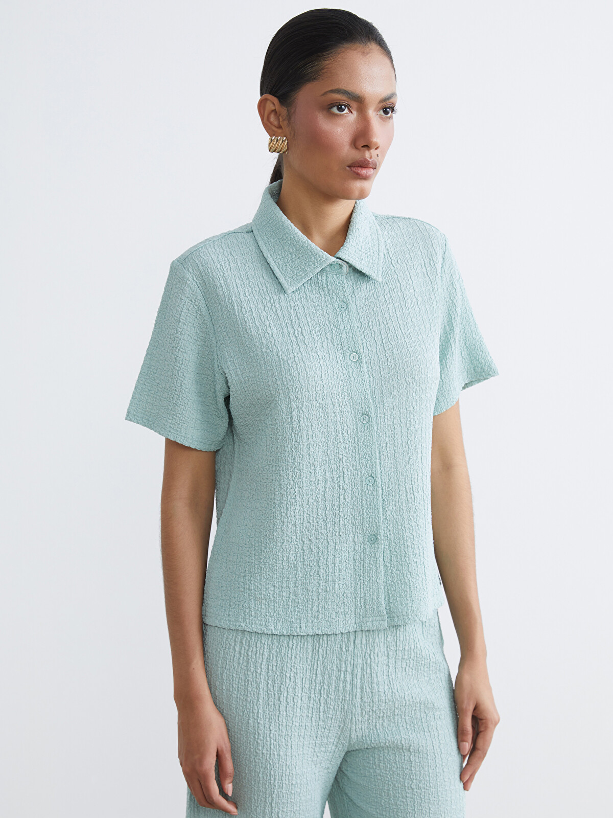 LCWAIKIKI Basic Collared Neck Textured Blouse - S6KQ59Z8-FFV | LC