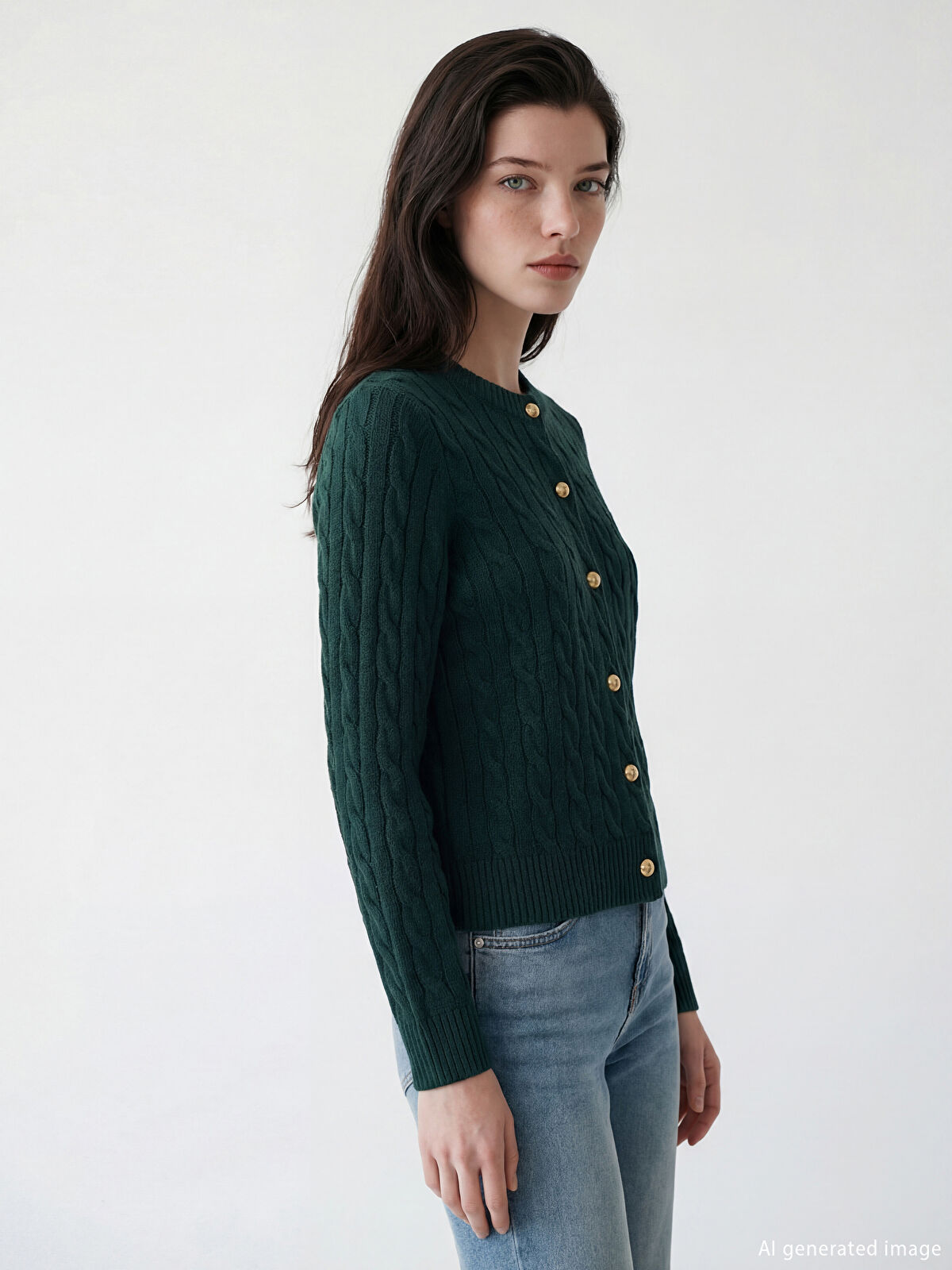 LCW Comfort Bisiklet Yaka Desenli Kadın Triko Hırka	