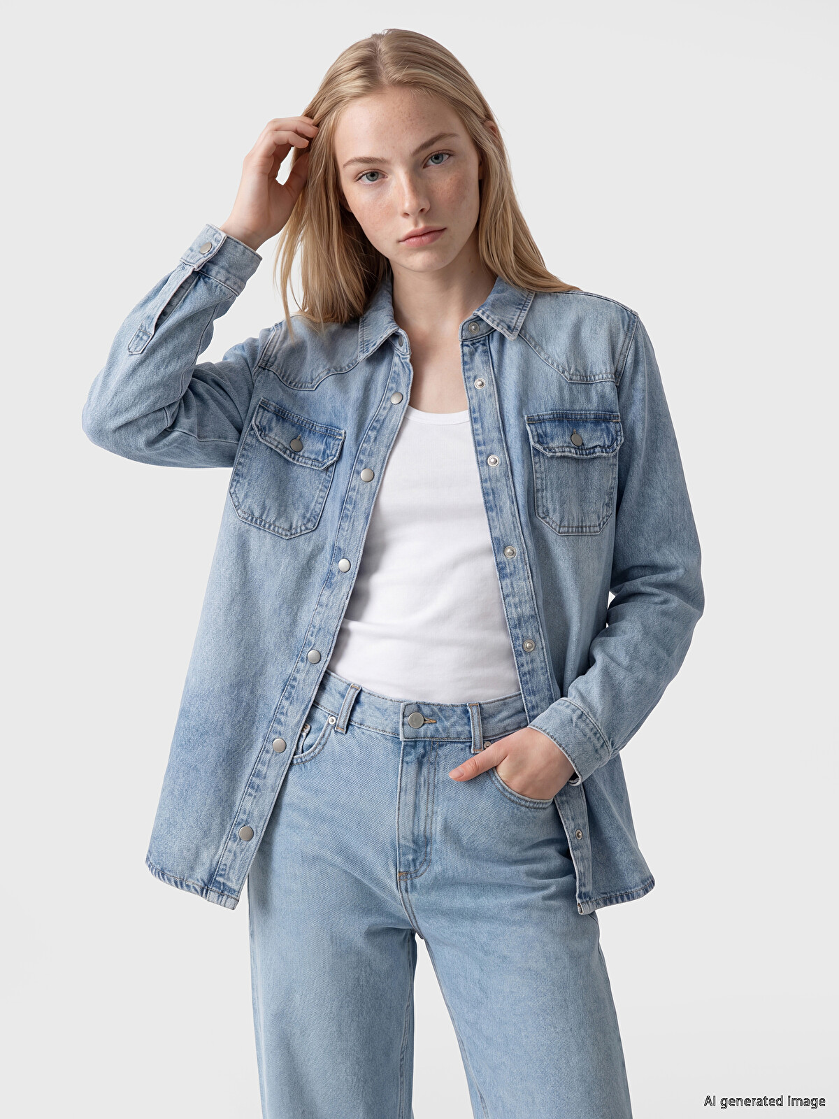 LCW Vision Pocketed Women's Jean Shirt - S6KU24Z8-311 | LC Waikiki