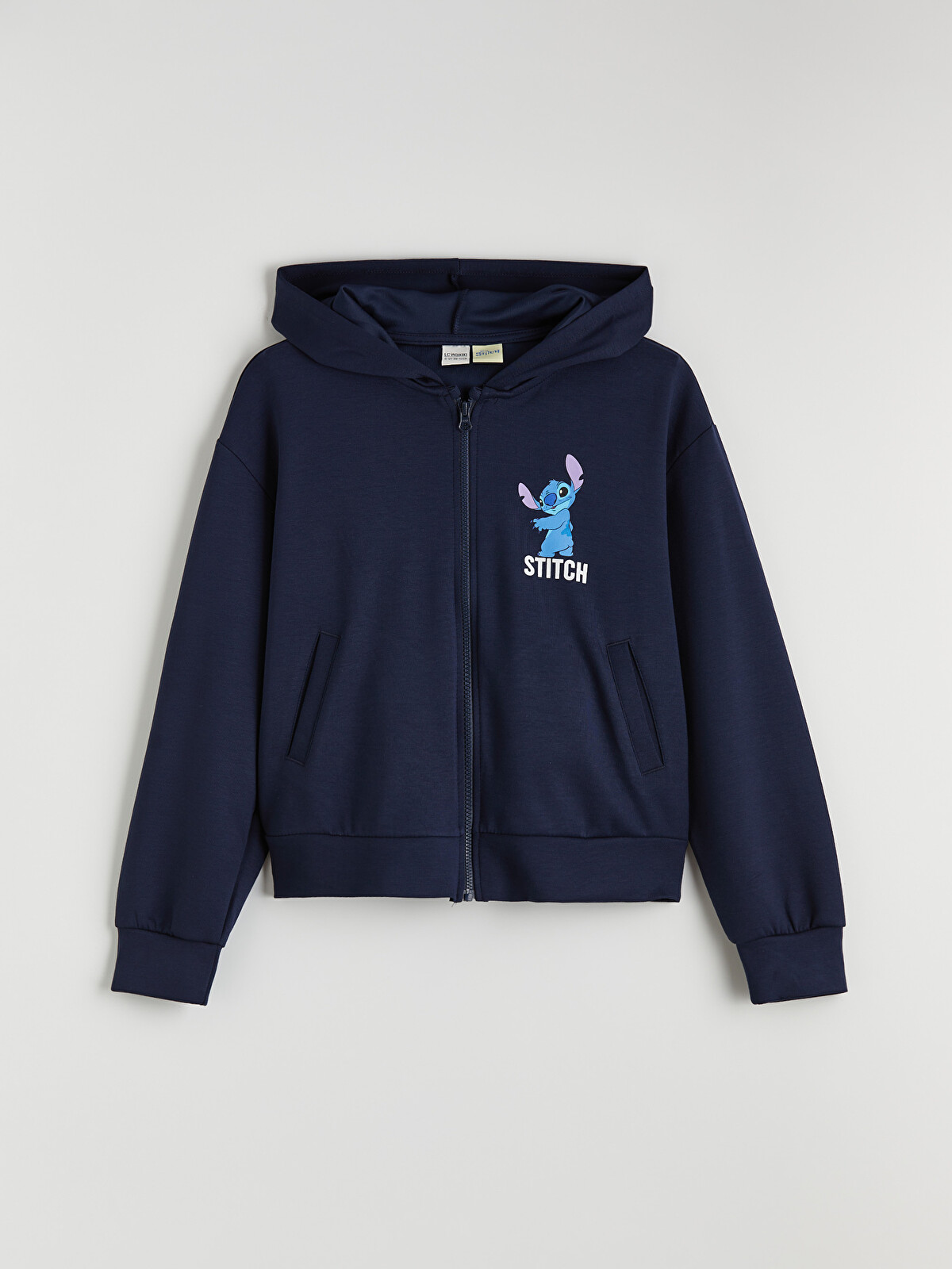 LCW Kids Lacivert Stitch Baskılı Kız Çocuk Soft Touch Fermuarlı