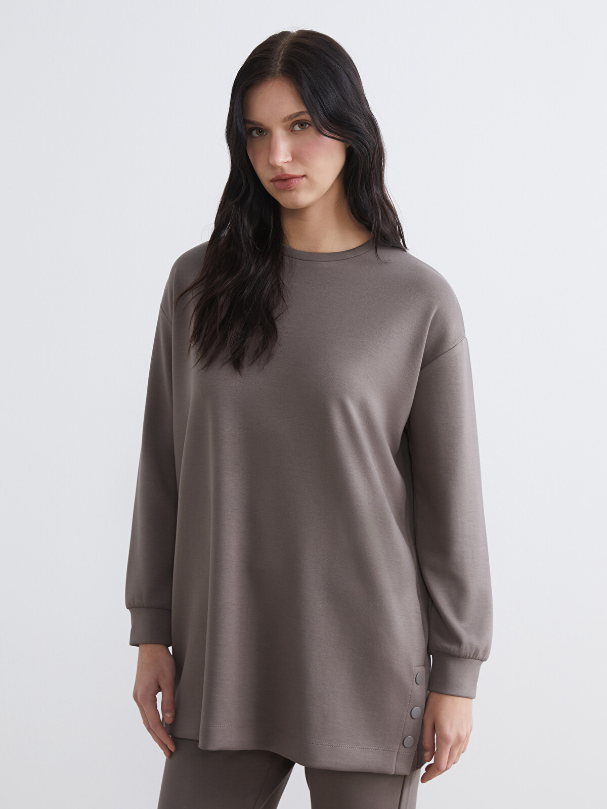 LCWAIKIKI Classic Kahverengi Soft Touch Oversize Kadın Sweatshirt