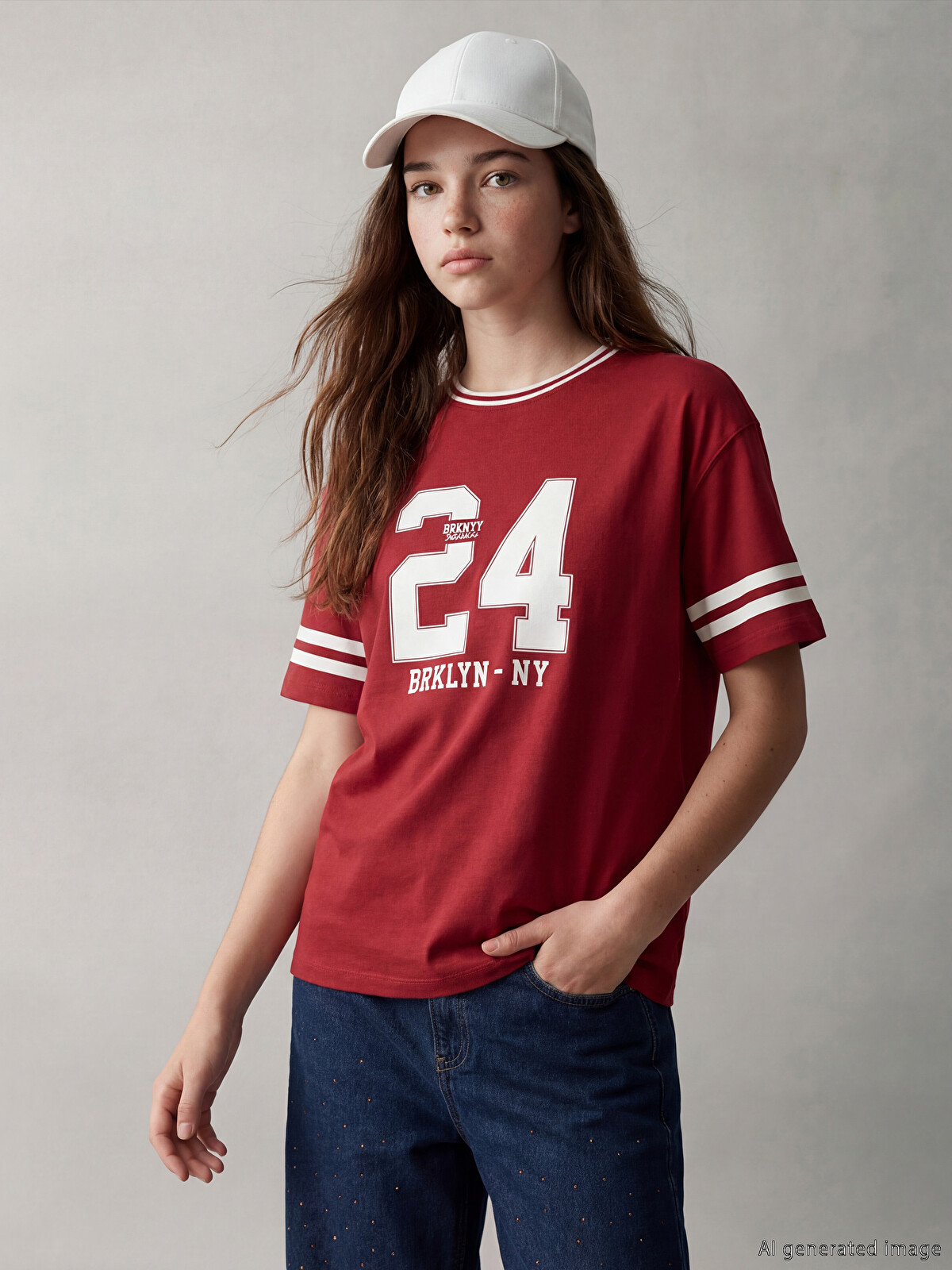 LCW Kids Bordo Bisiklet Yaka Baskılı Kız Çocuk Tişört - S6L229Z4