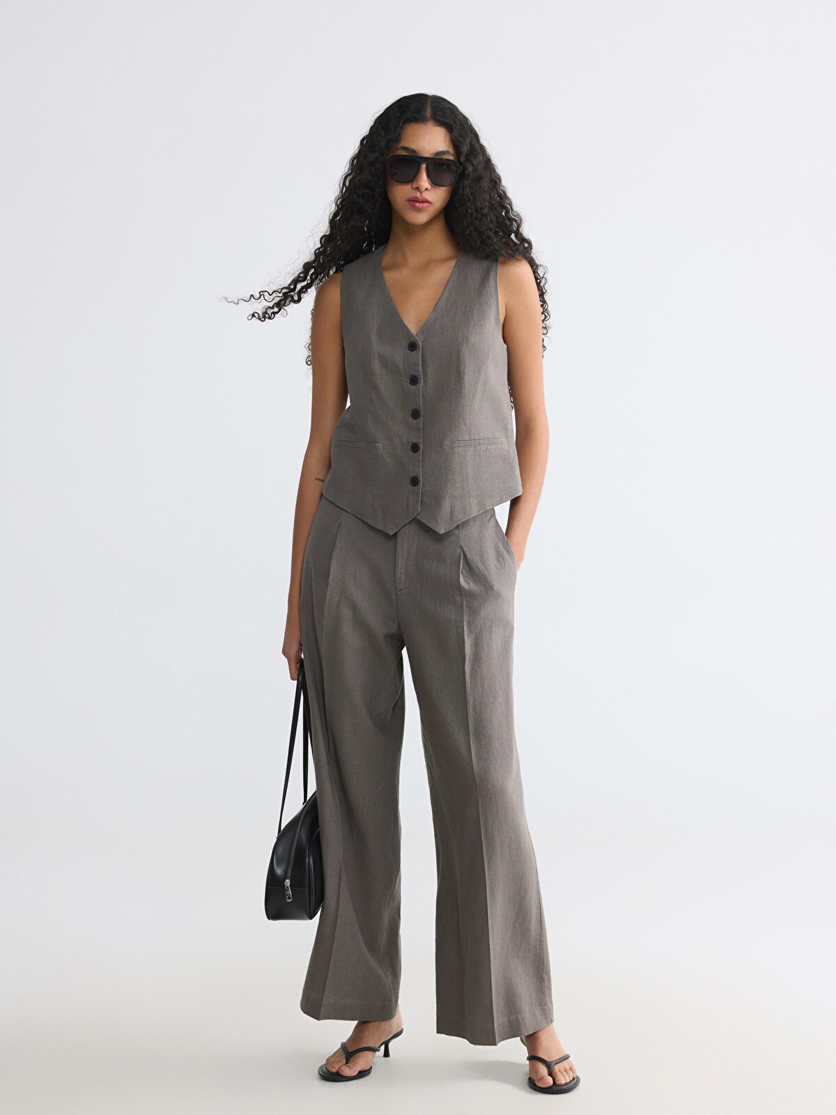 XSIDE Linen Blend Women's Pleated Trousers - S6L440Z8-Z8K | LC Waikiki