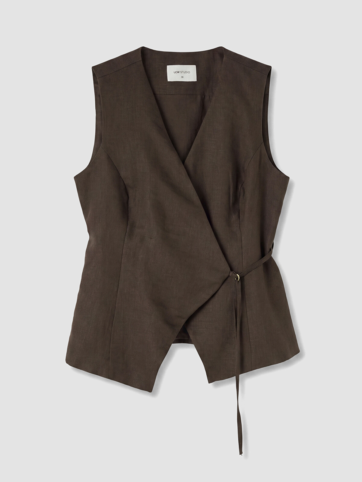 LCW STUDIO Kahverengi Keten Düz Kadın Klasik Yelek - S6L467Z8-ZQ0