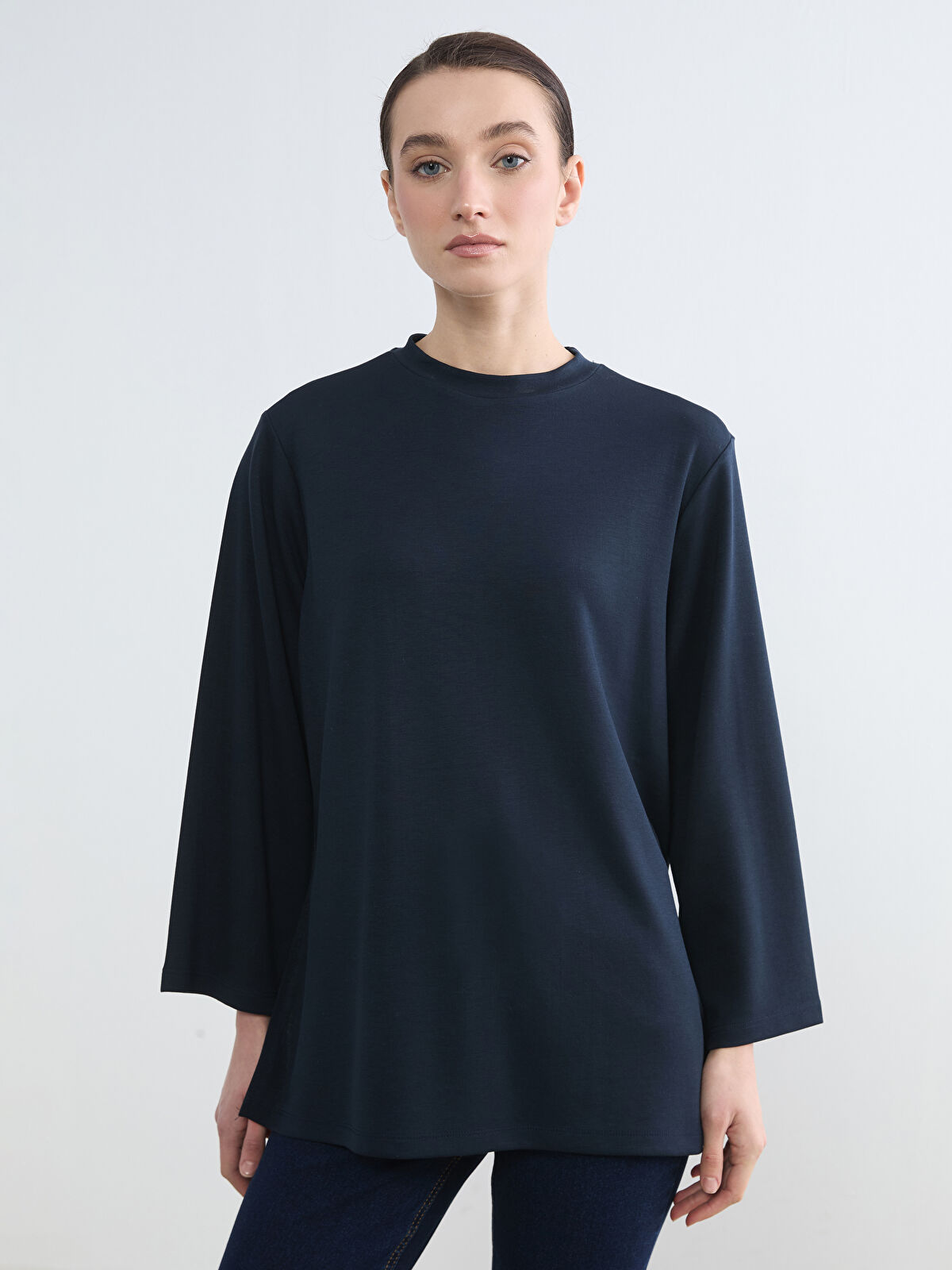 LCW Modest Lacivert Soft Touch Oversize Kadın Sweatshirt Tunik
