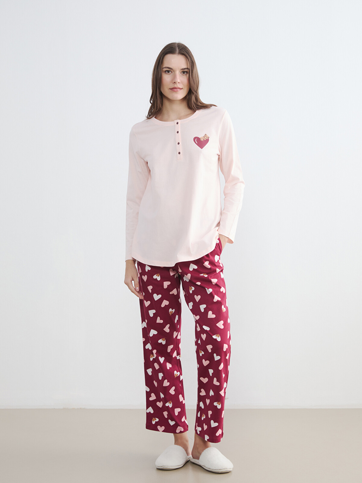 LCW DREAM Kırmızı Kalp Baskılı Hamile Pijama Takım - S6L781Z8-LTR