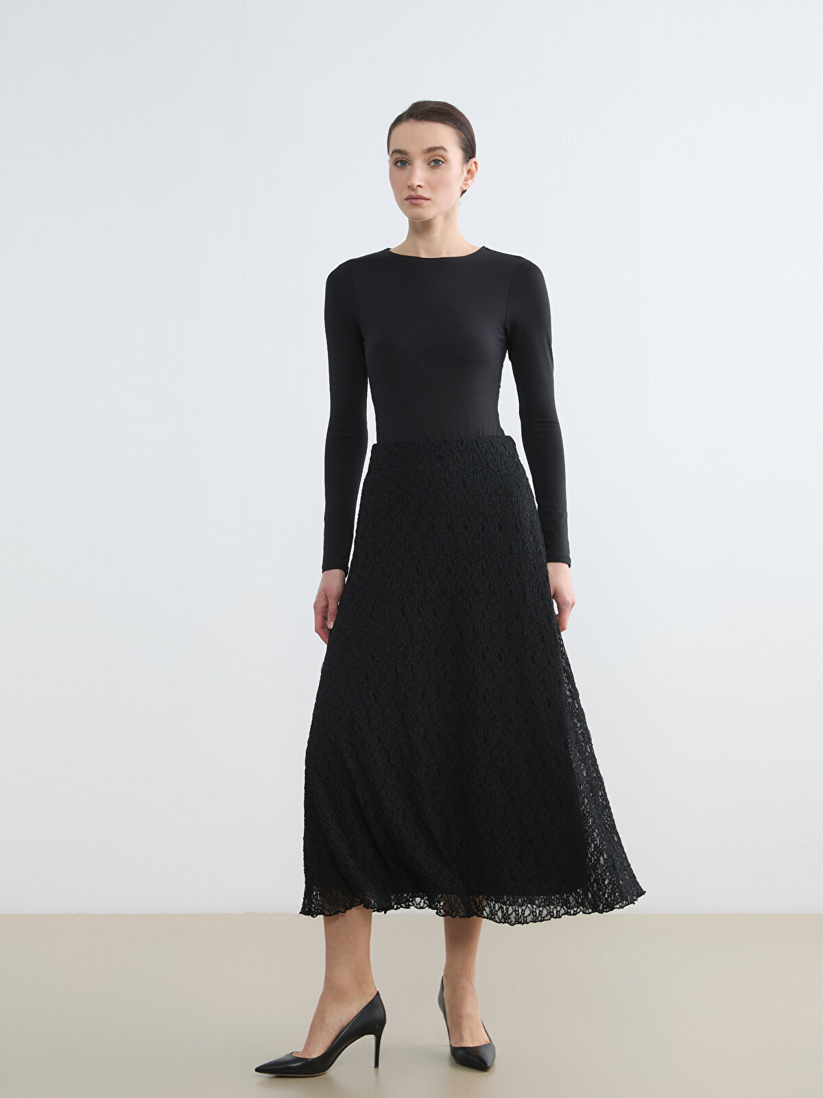 LCW Modest Lace Skirt With Elastic Waistband - S6L838Z8-CVL | LC