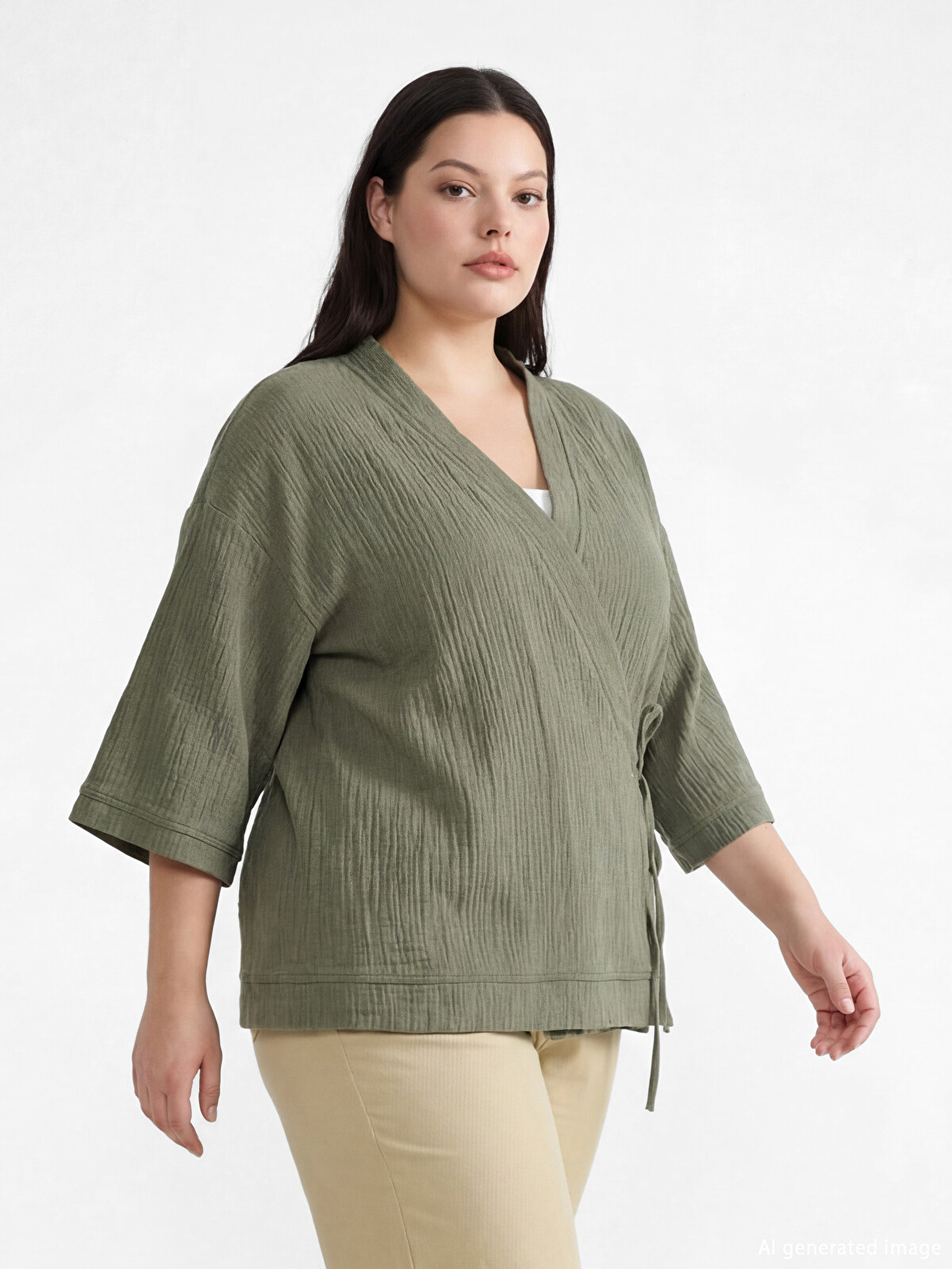 LCW Vision Textured Women's Kimono With A Wrap Collar - S6L947Z8