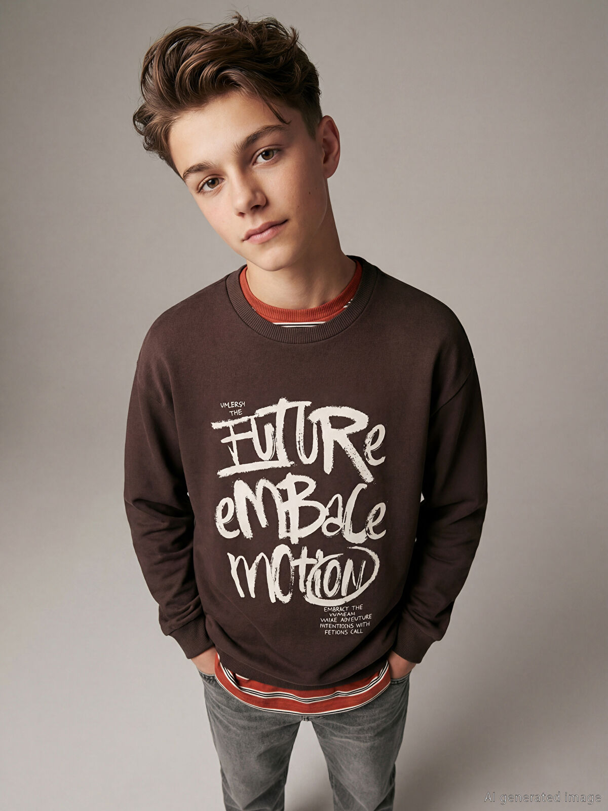 LCW Kids Bisiklet Yaka Baskılı Erkek Çocuk Sweatshirt