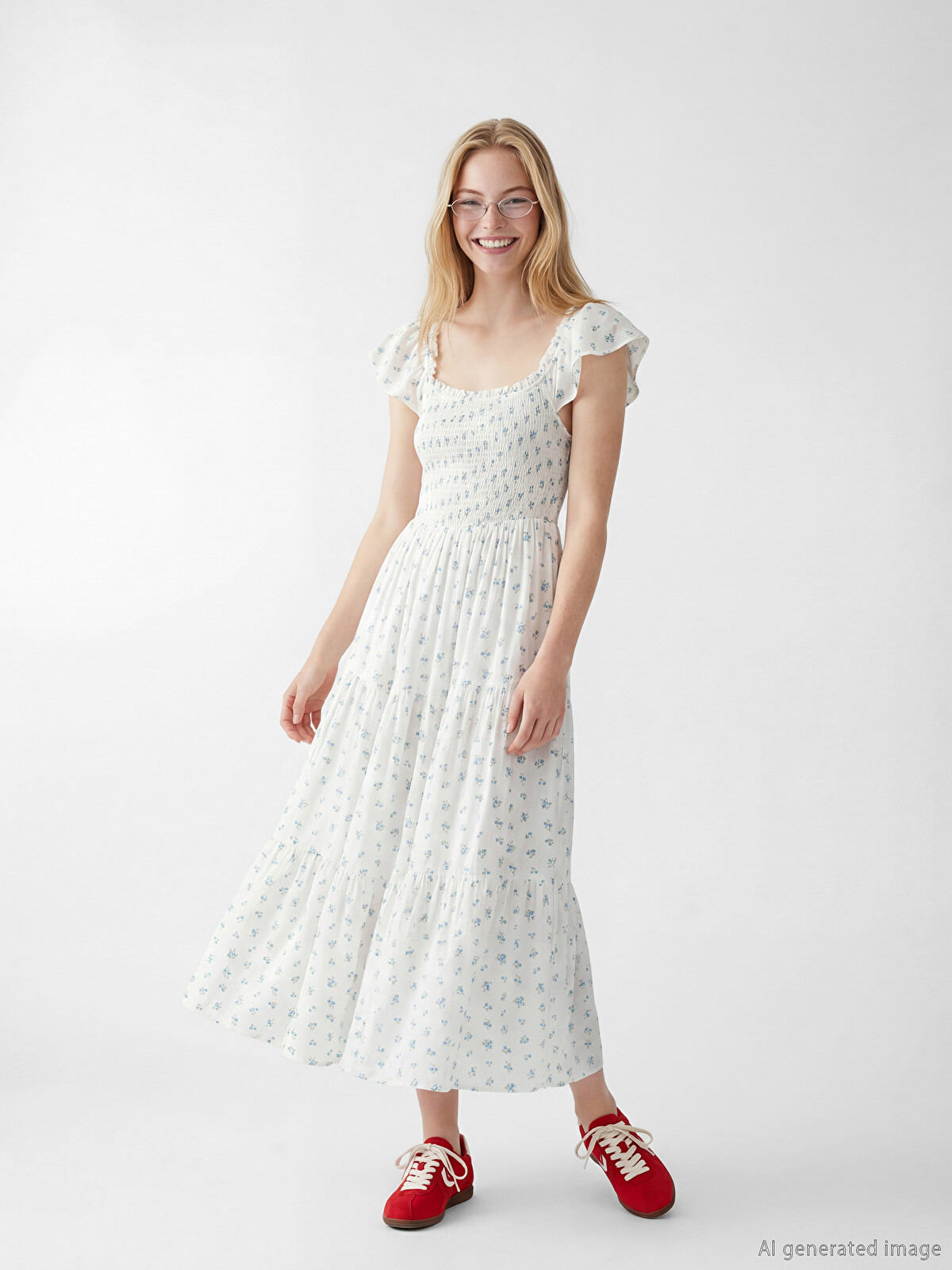 XSIDE Rochie Din Poplin Cu Volane Cu Model Floral - S6LG33Z8-LQQ