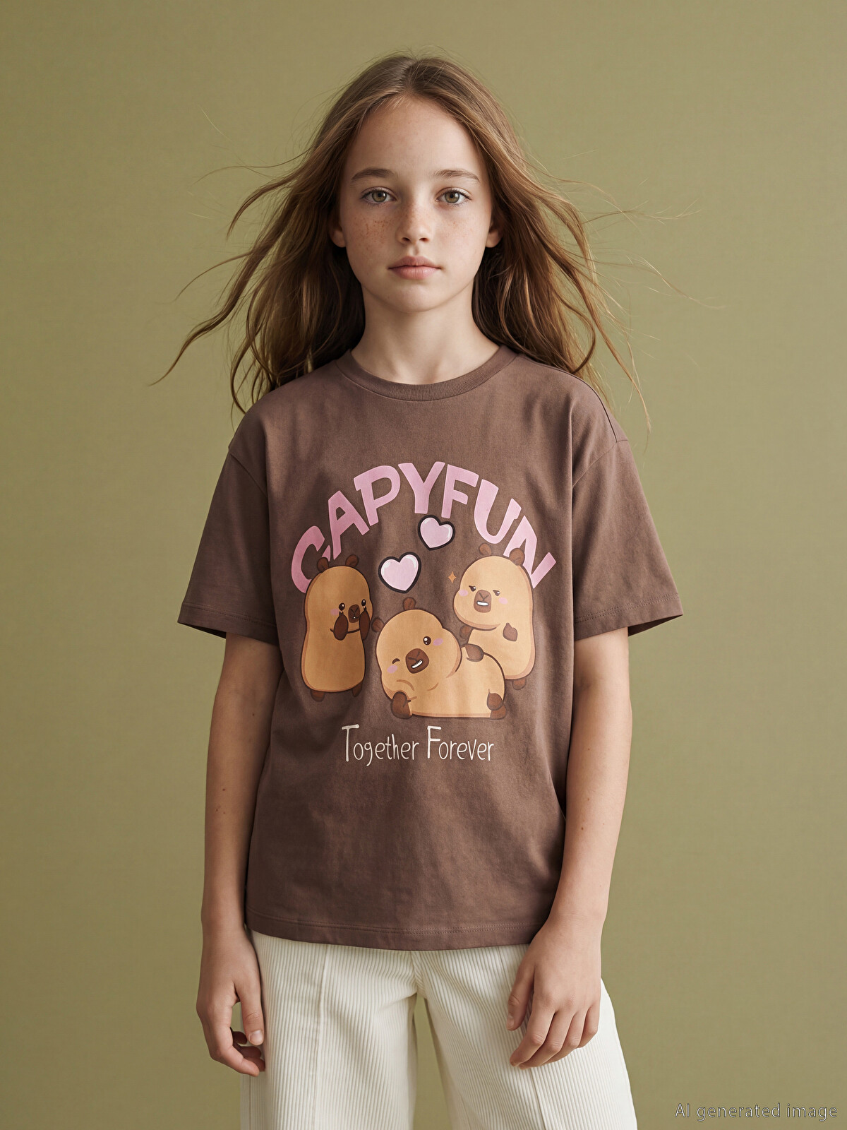 LCW Kids Crew Neck Capyfun Printed Girls' T-Shirt - S6LG63Z4-ZHA