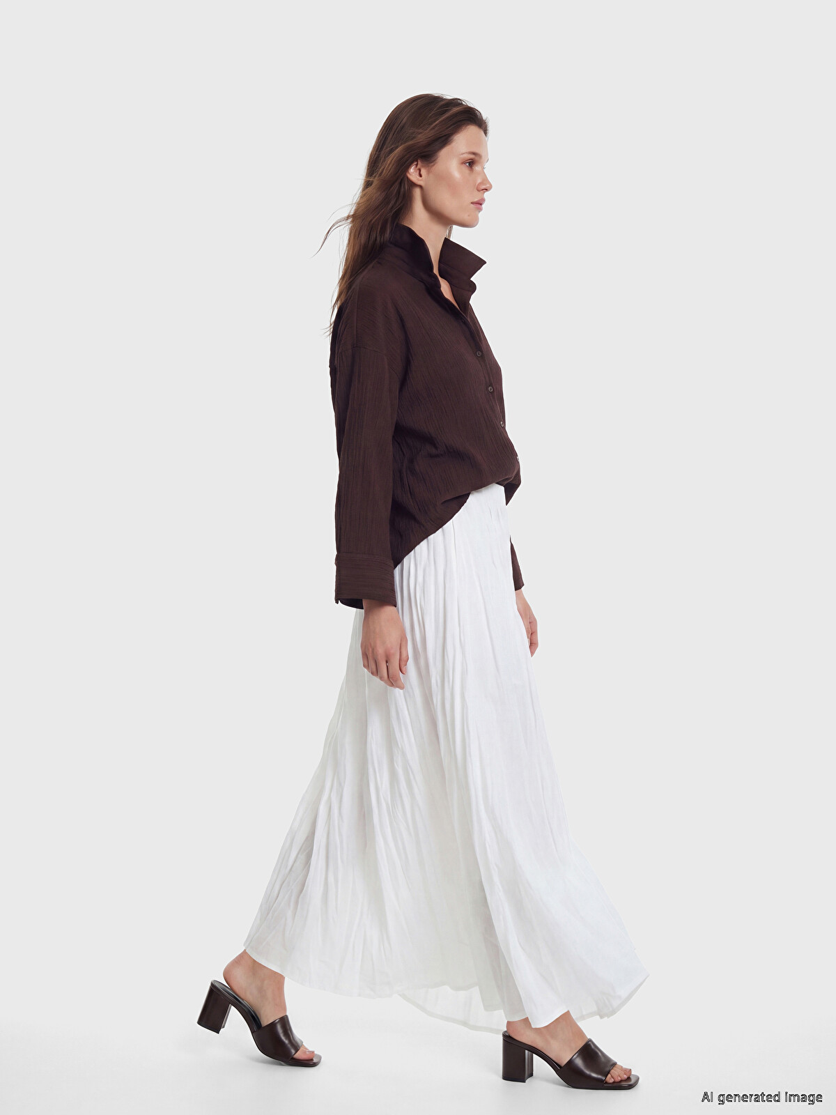 LCW Modest Waisted Zippered Ruched Skirt - S6LH65Z8-Q6K | LC Waikiki