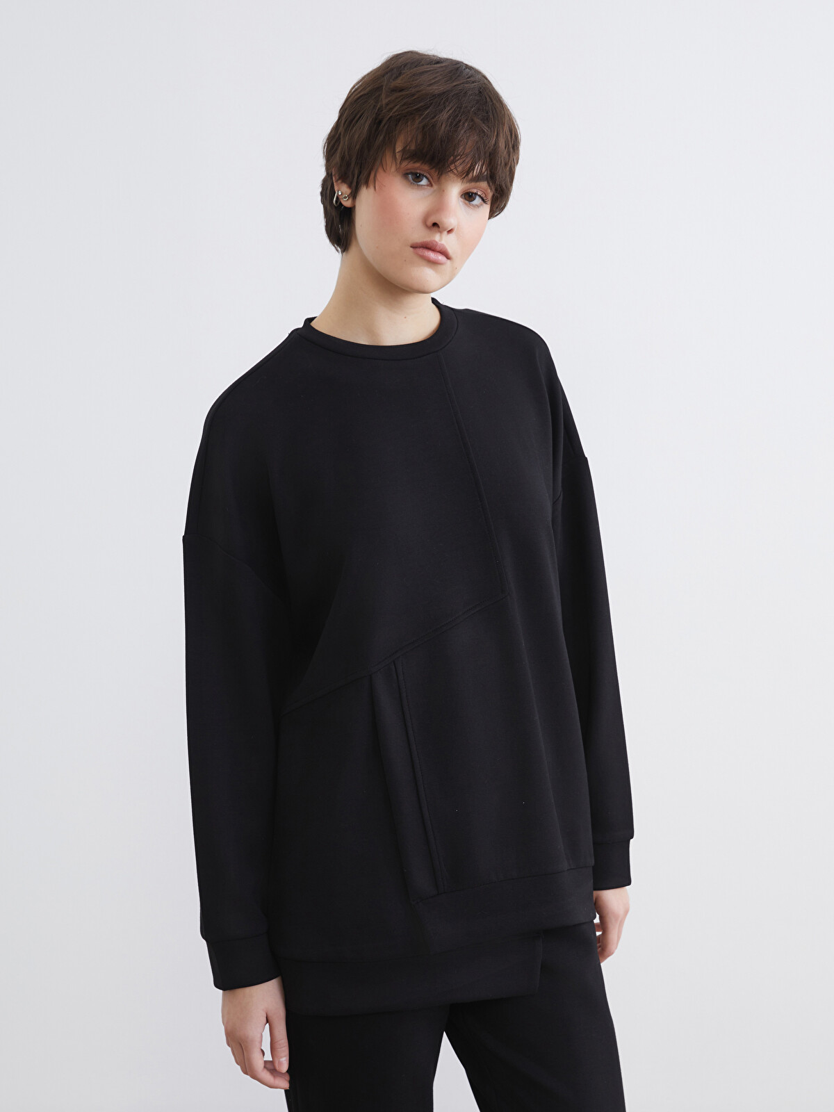 kooo　黒　36 KOOR SPORT Siyah Soft Touch Oversize Kadın Sweatshirt - S6LH73Z8
