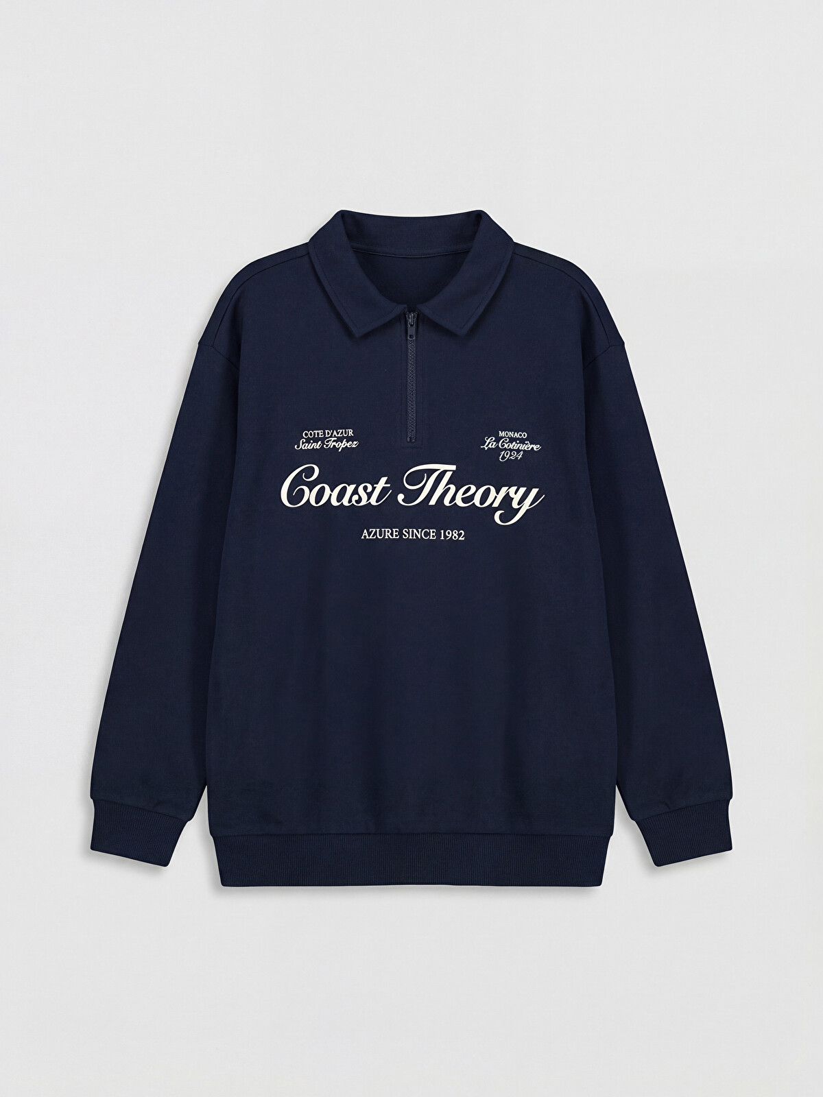 LCW Kids Lacivert Polo Yaka Baskılı Erkek Çocuk Sweatshirt