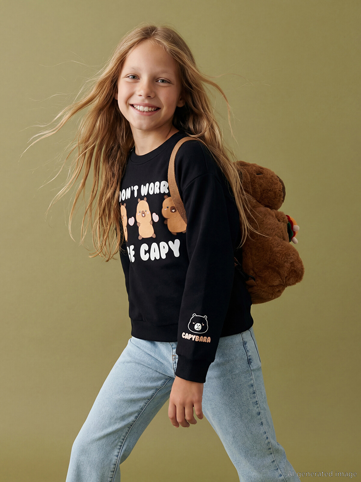 LCW Kids Printed Girls' Thick Sweatshirt - S6LK26Z4-CVL - LC Waikiki
