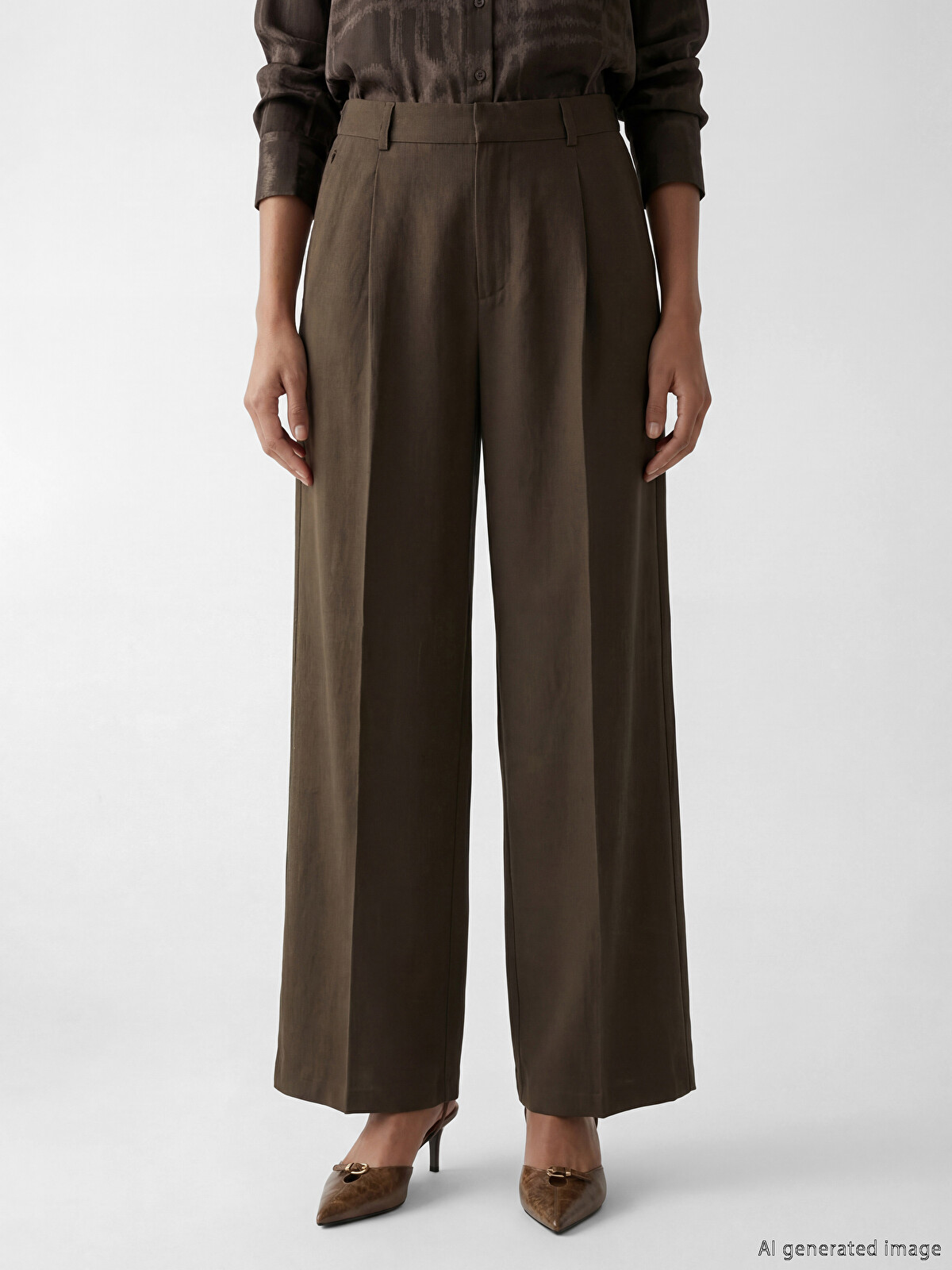 LCW STUDIO High Waist Wide Leg Women's Pleated Fabric Trousers