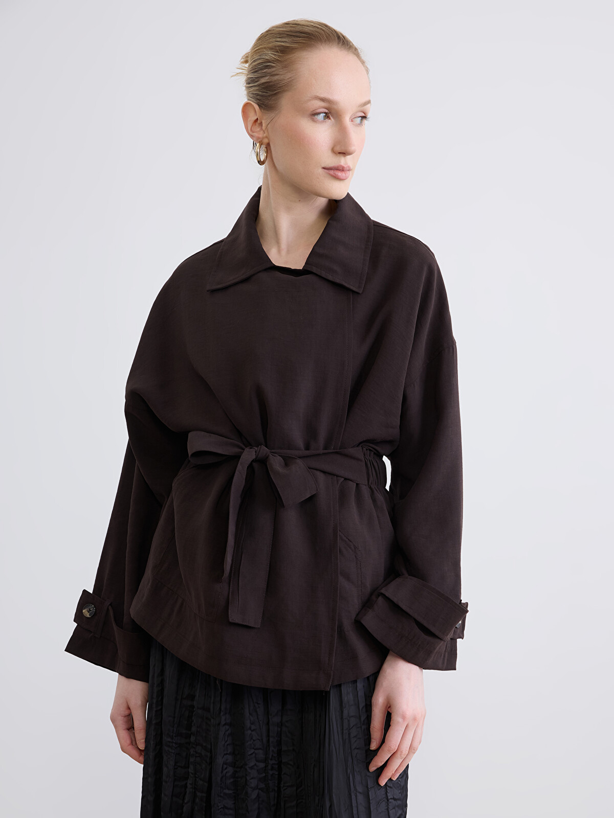 LCW STUDIO Collared Neck Sash Detailed Oversize Women's Jacket