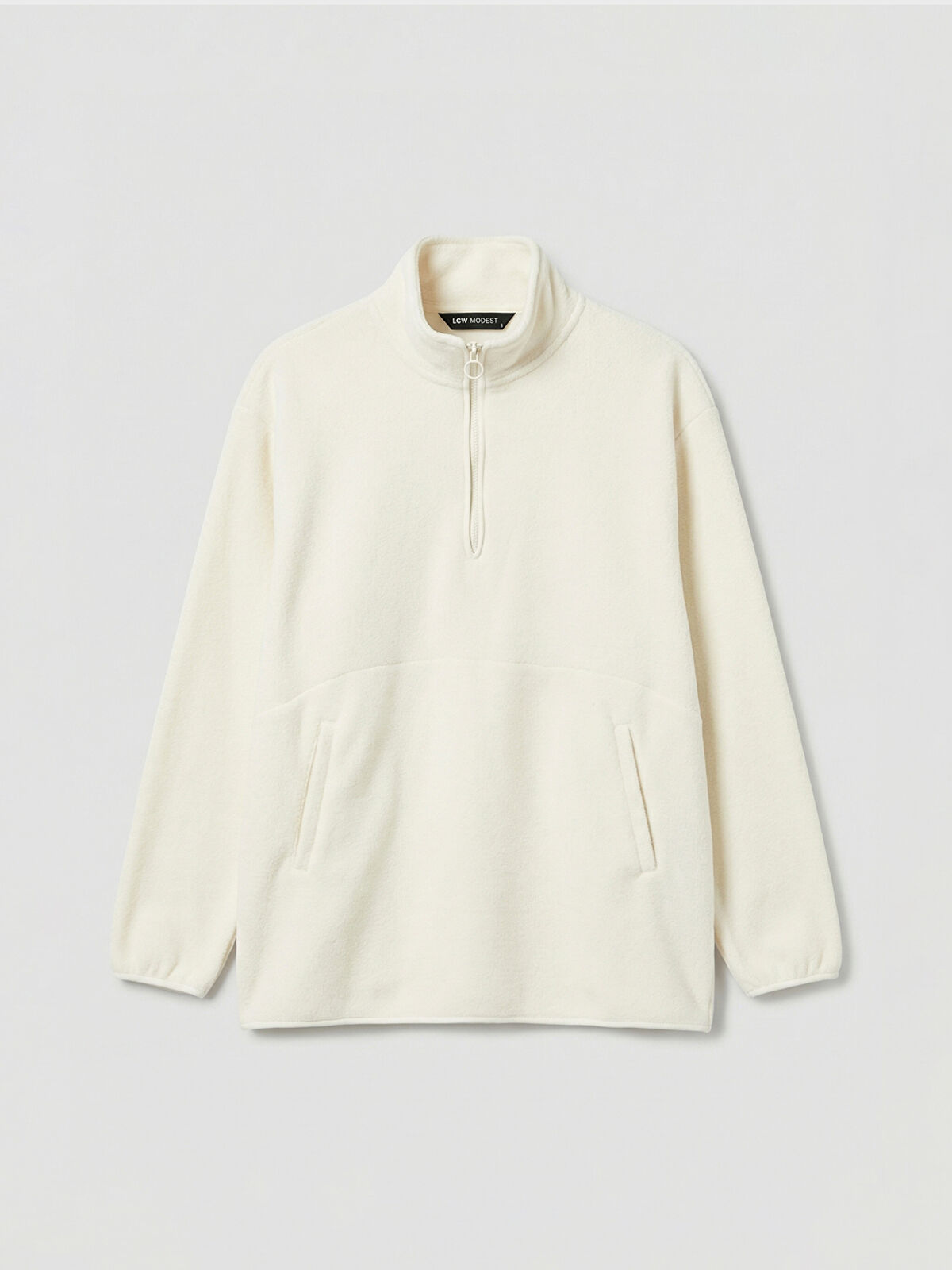 牧P LCW Modest Ekru Dik Yaka Oversize Kadın Polar Sweatshirt