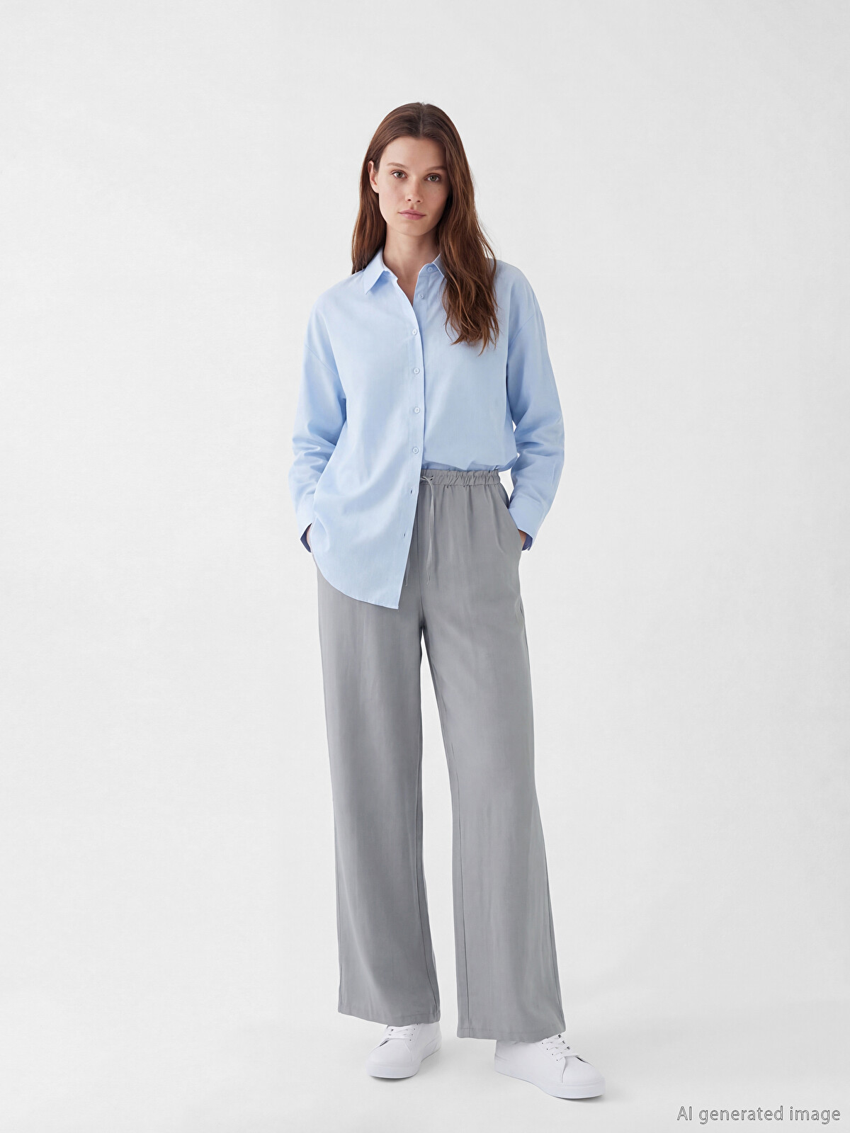 LCW Modest Elastic Waist Wide Leg Women's Trousers - S6LP13Z8-HFP