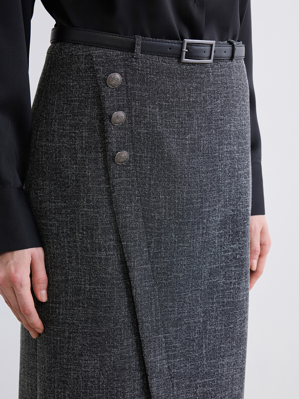 LCWAIKIKI Classic Belted Patterned Tweed Pencil Skirt - S6LR23Z8