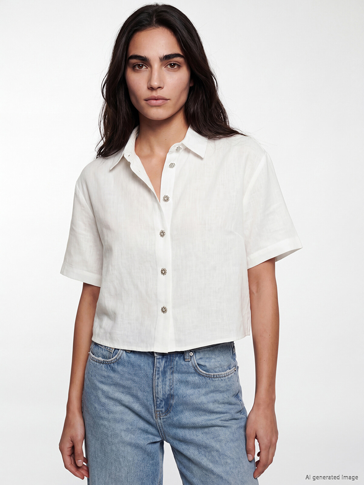 XSIDE Linen Blend Crop Women's Shirt - S6LU72Z8-J5E | LC Waikiki