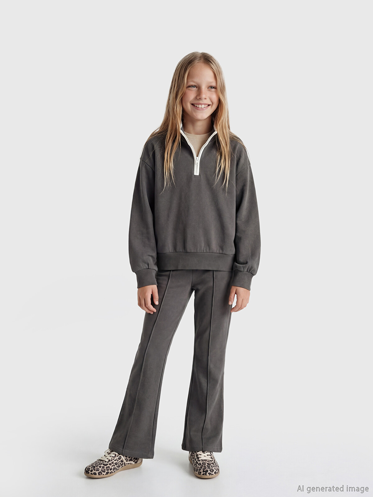 LCW Kids Mock Neck Girls' Sweatshirt and Leggings Set - S6LV43Z4