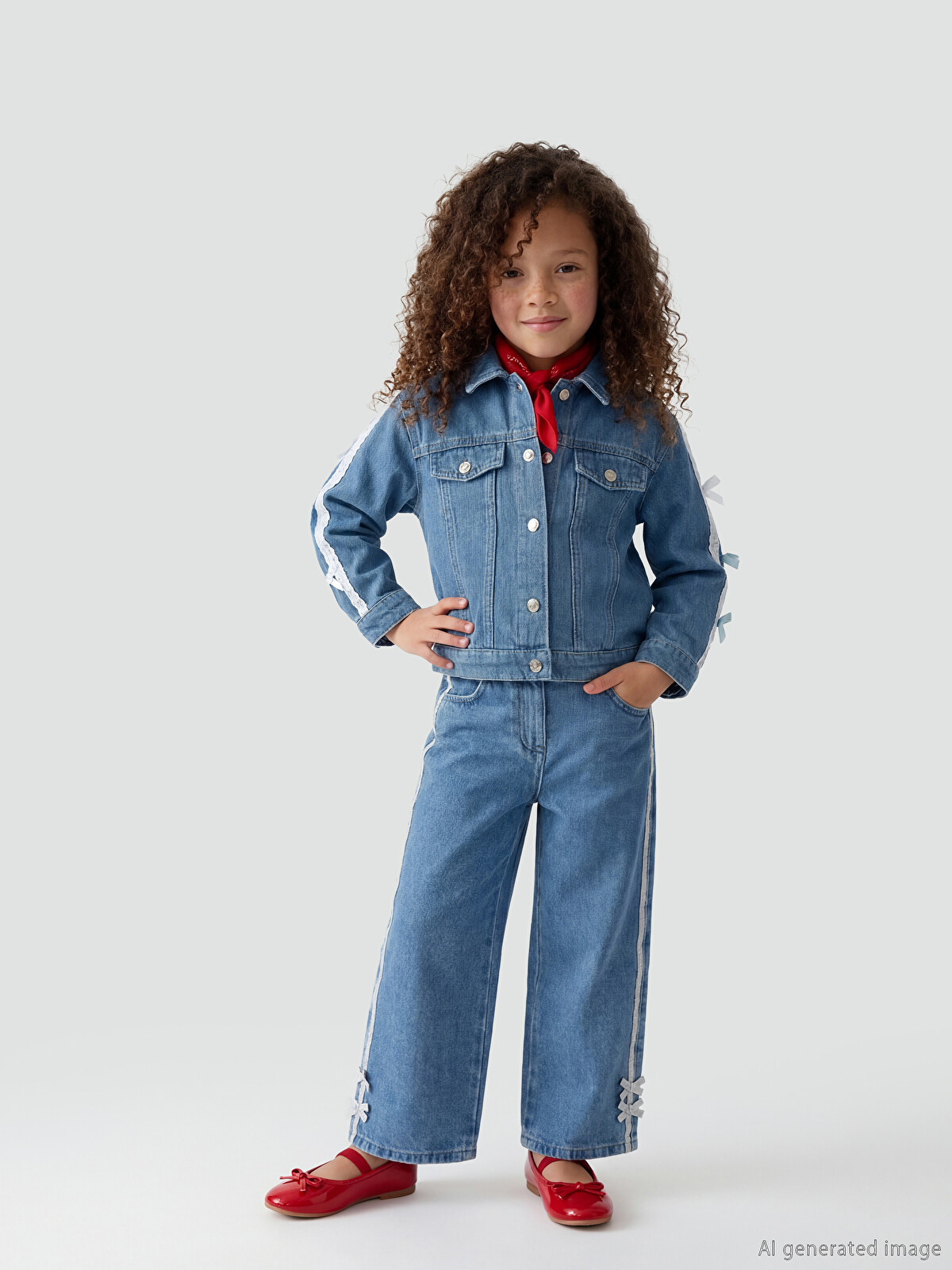LCW Kids İndigo Regular Fit Yanları Şeritli Kız Çocuk Jean