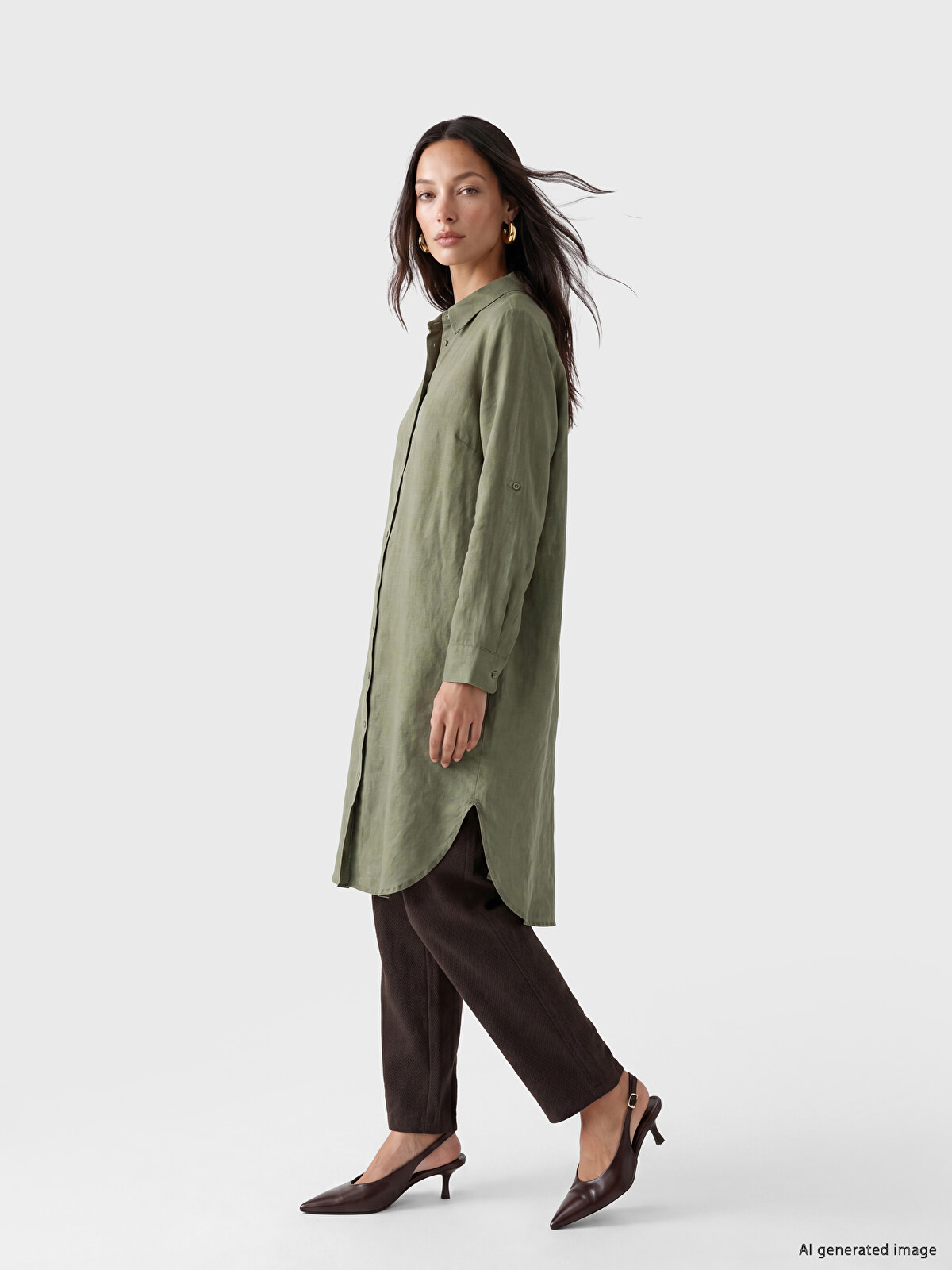 LCW EVERYDAY Oversize %100 Linen Women's Shirt Tunic