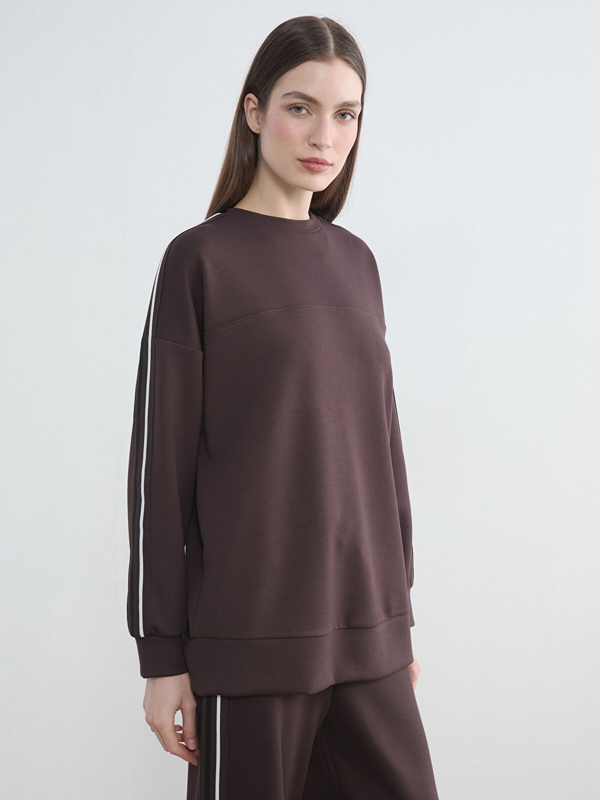 LCW Modest Bisiklet Yaka Oversize Kadın Sweatshirt Tunik