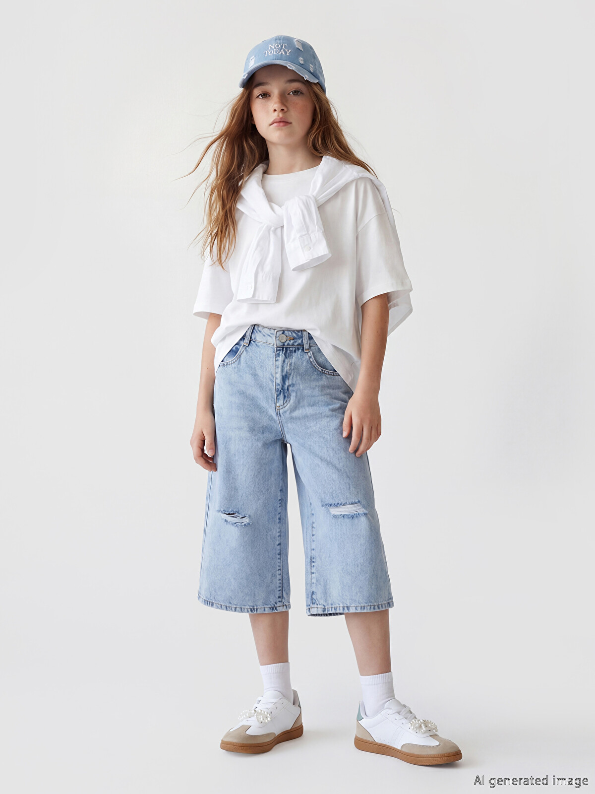 yunn⭐︎kids LCW Kids Mavi Yırtık Detaylı Kız Çocuk Jean Şortolon - S6M336Z4
