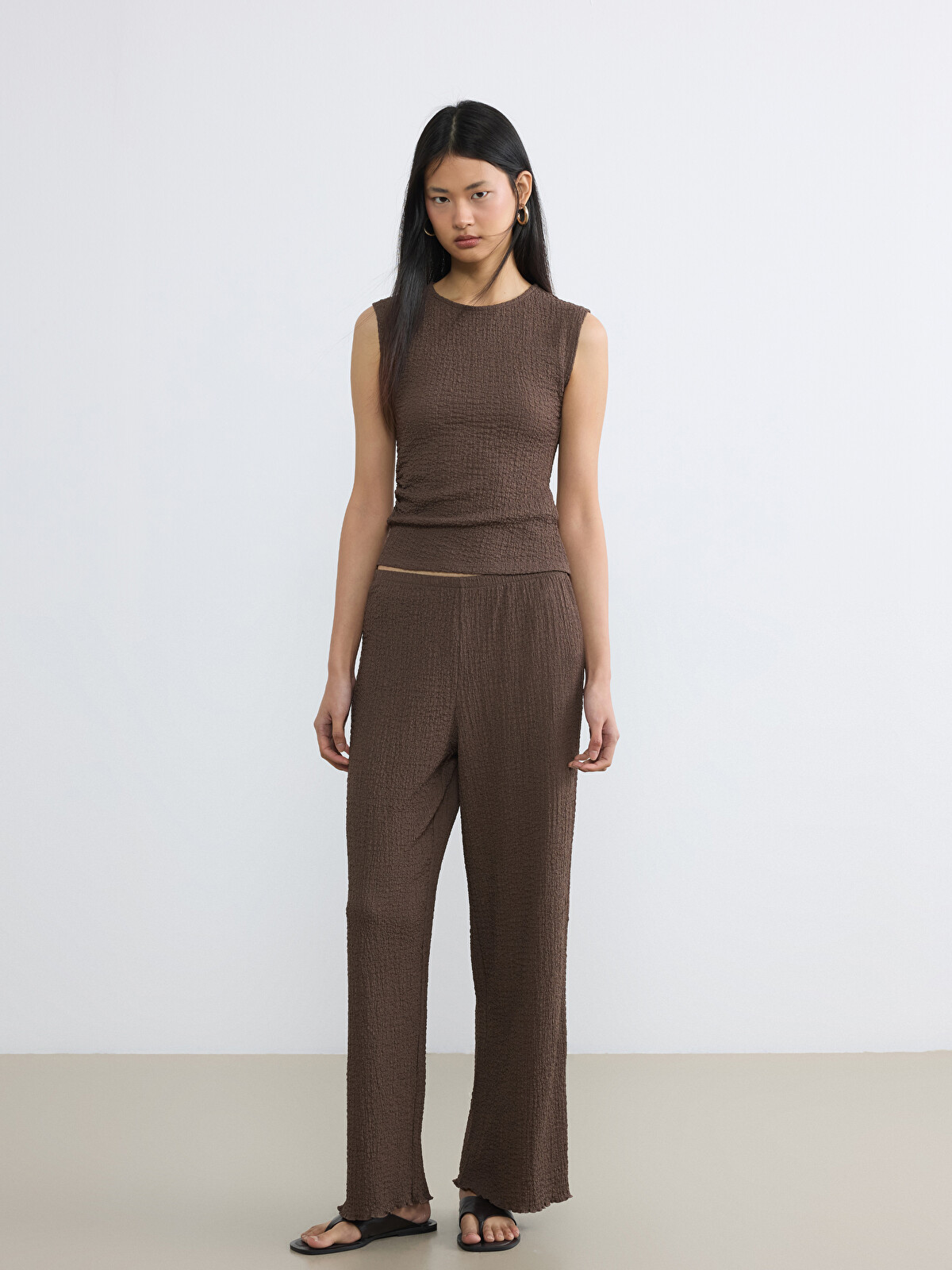 洋楽 SILKY SLIM LCW Vision Elastic Waist Textured Women's Trousers - S6M448Z8-HDB