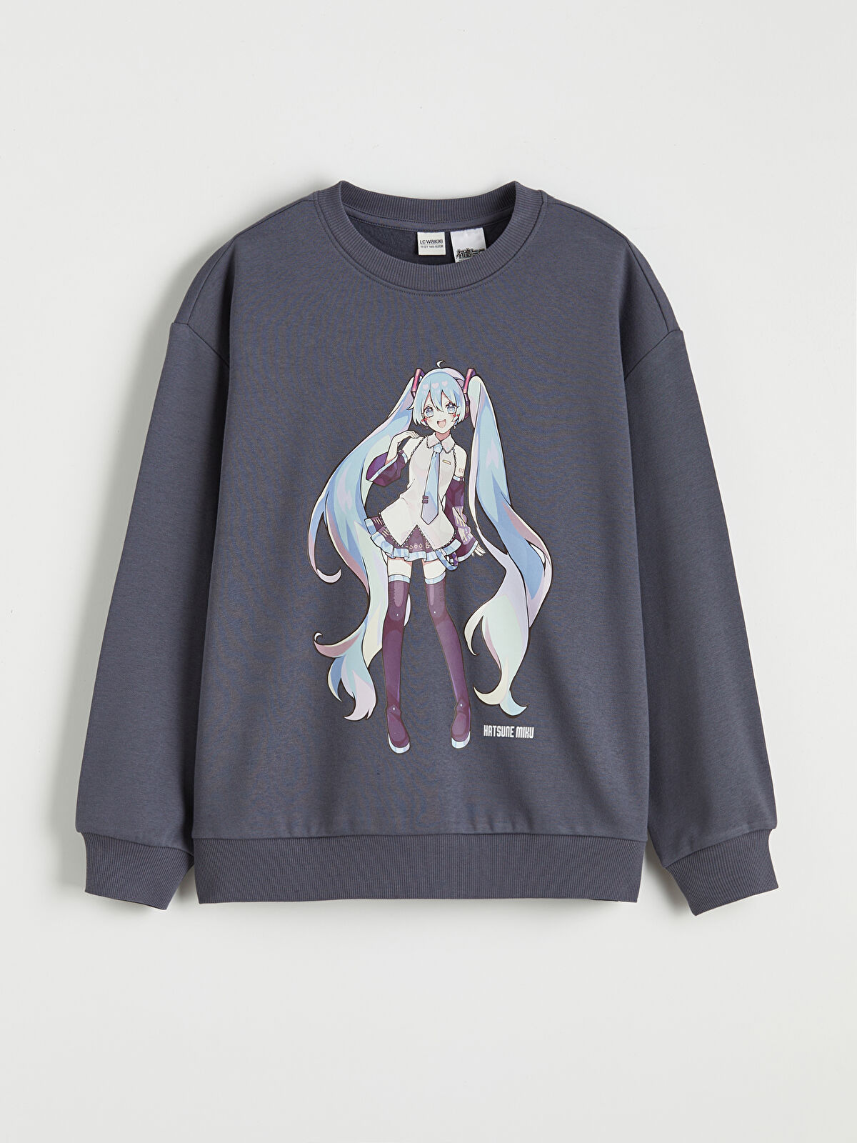 LCW Kids Antrasit Hatsune Miku Baskılı Kız Çocuk Kalın Sweatshirt